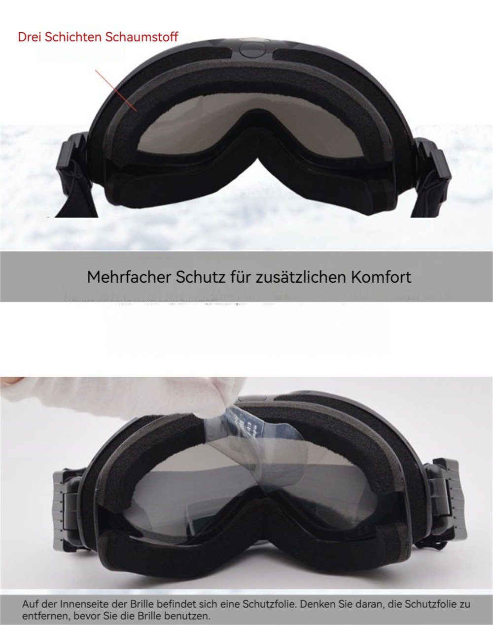 praktischer mit Für (1-St), Snowboardbrille, Erwachsene, Schutz, Anti-Beschlag-Beschichtung UV-Schutz, Schutzbrille Skibrille UV Dekorative silber Skibrille