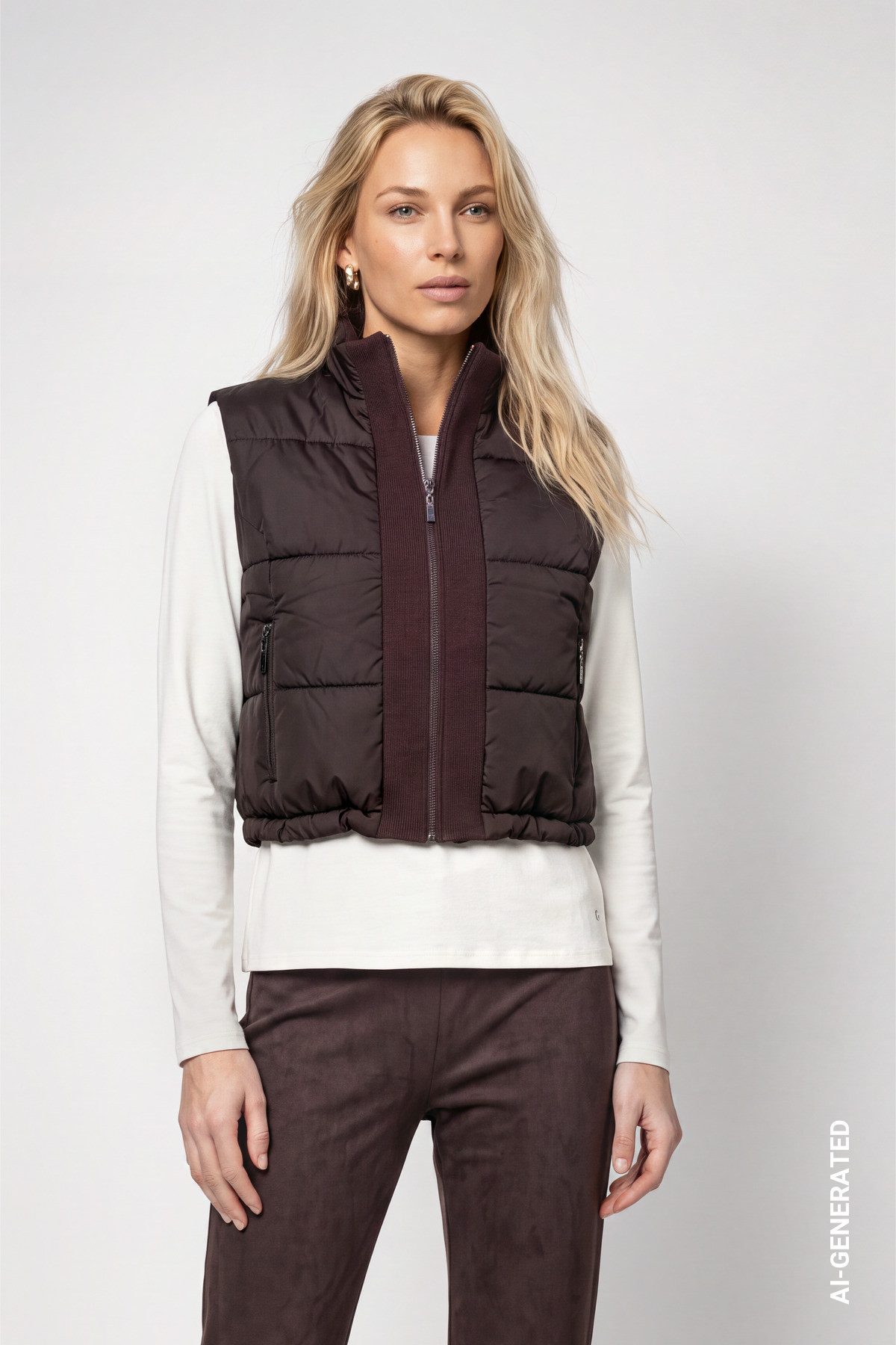 Monari Steppweste Weste Basic Strickdetail Regular fit mit Stehkragen