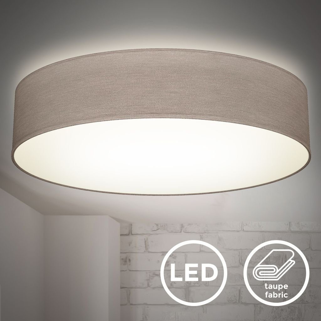 B.K.Licht Deckenleuchte LED Deckenlampe 20W 1.800lm 48cm 4.000K Stoff -  BKL1395, LED fest integriert, Neutralweiß, Stoffdeckenleuchte Wohnzimmer  Schlafzimmer Flur grau/ taupe/ weiß