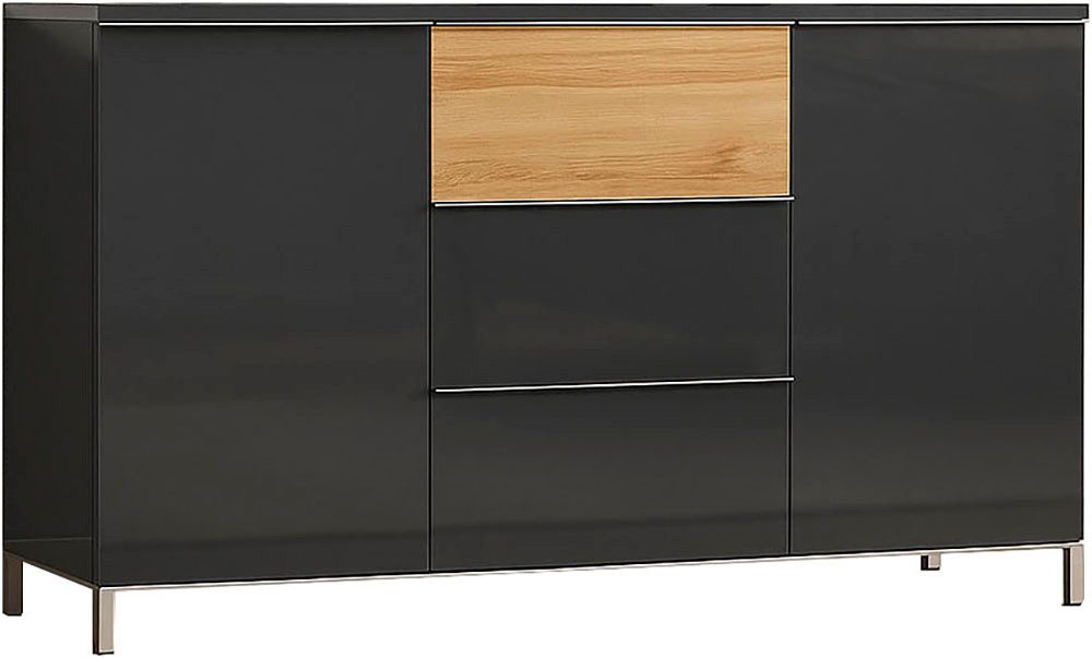 OTTO home Sideboard Onyx, Kommode mit 3 Schubladen und 2 Türen, UV Lackierung Hochglanz (FSC®-zertifizierter Holzwerkstoff; Made in Europe), Kombikommode mit Soft-Close-Funktion, Maße (B/T/H) 152/45/88cm