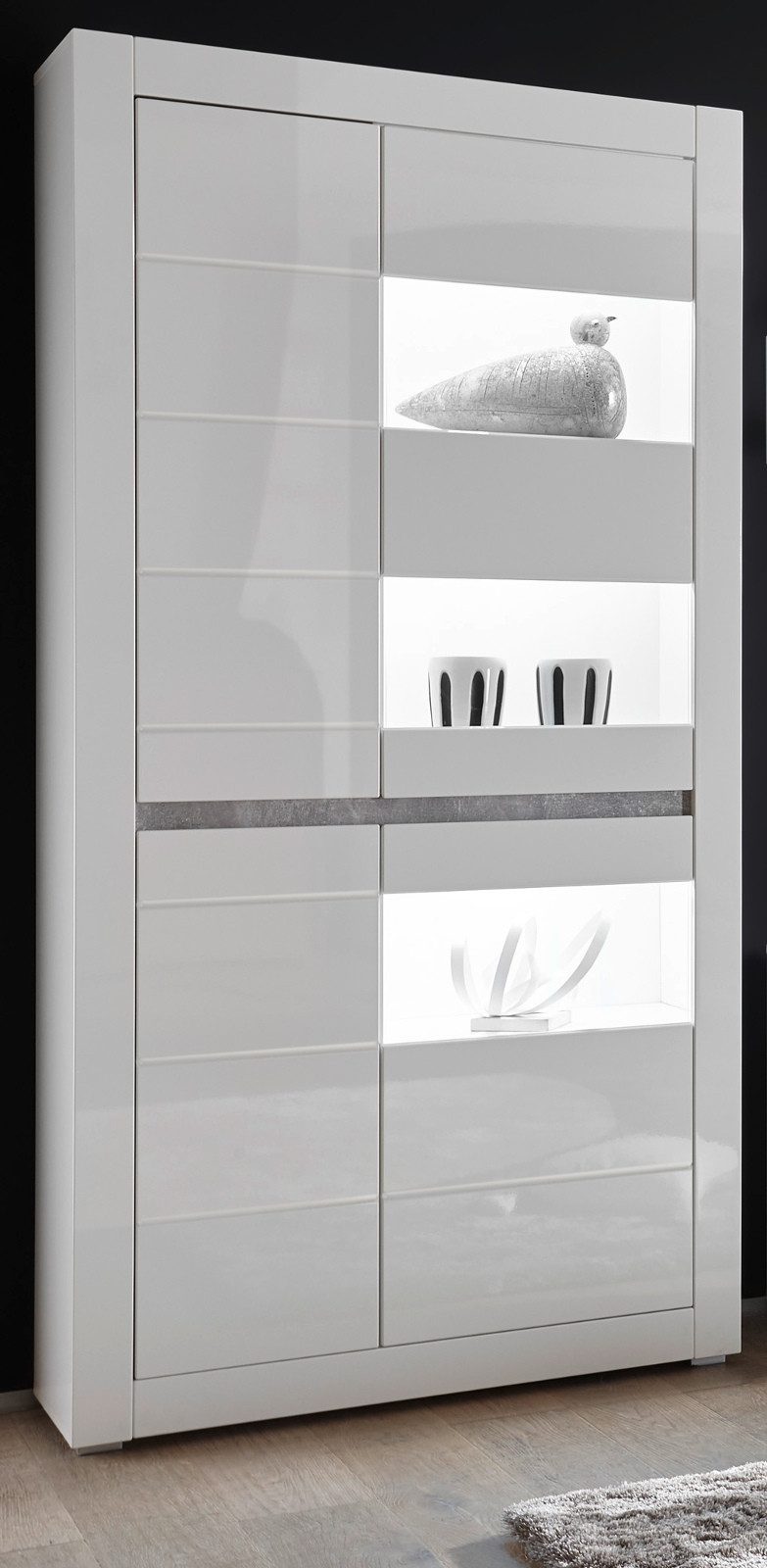 Furn.Design Stauraumvitrine Nobile (Vitrinenschrank in Weiß Hochglanz, 4-türig, 100x198 cm) Soft-Close-Funktion – Bild 4 von 5