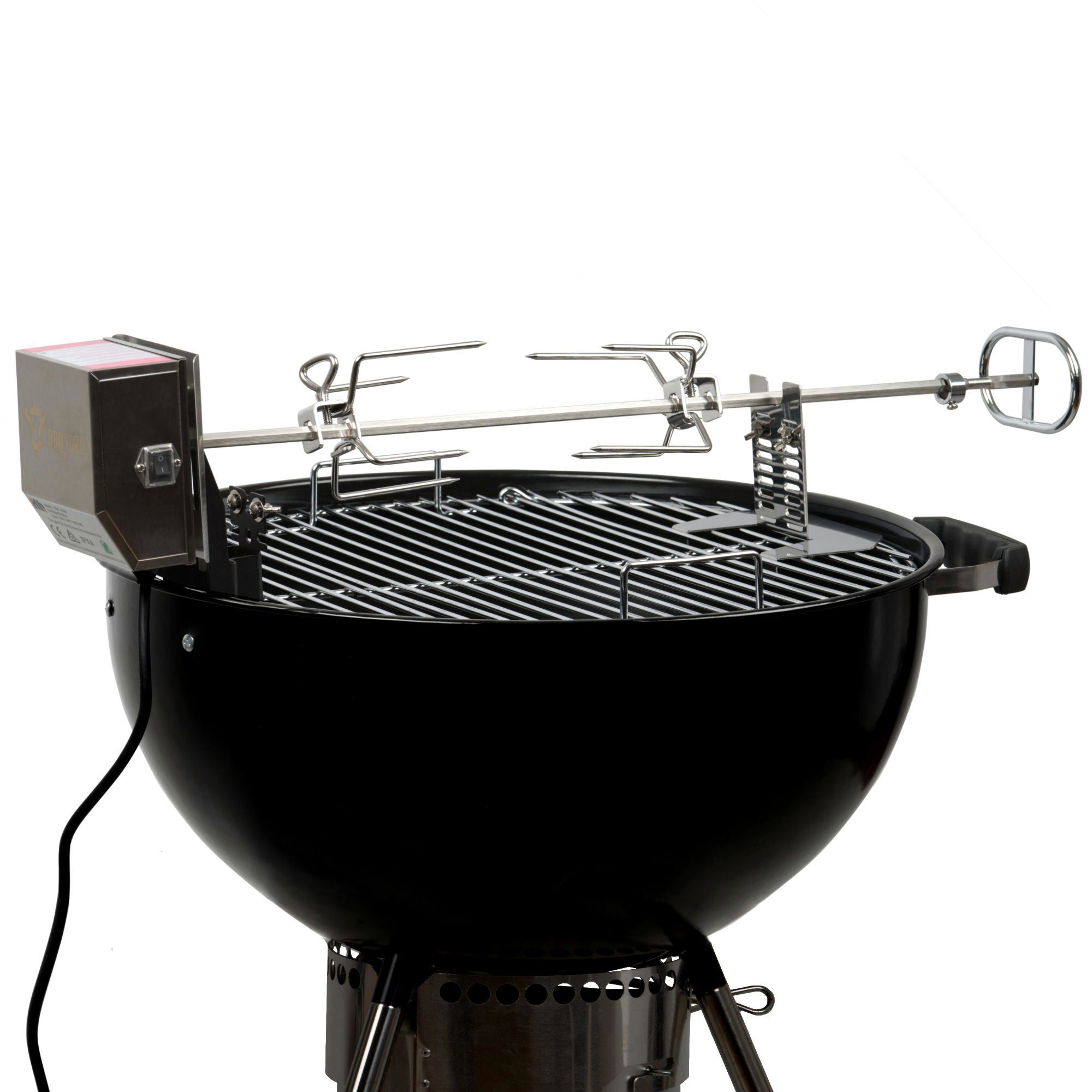 BBQ-Toro Grillspieß Edelstahl Grillspieß Set 70 cm, Motor 220V - 240V, 2 Fleischklammern