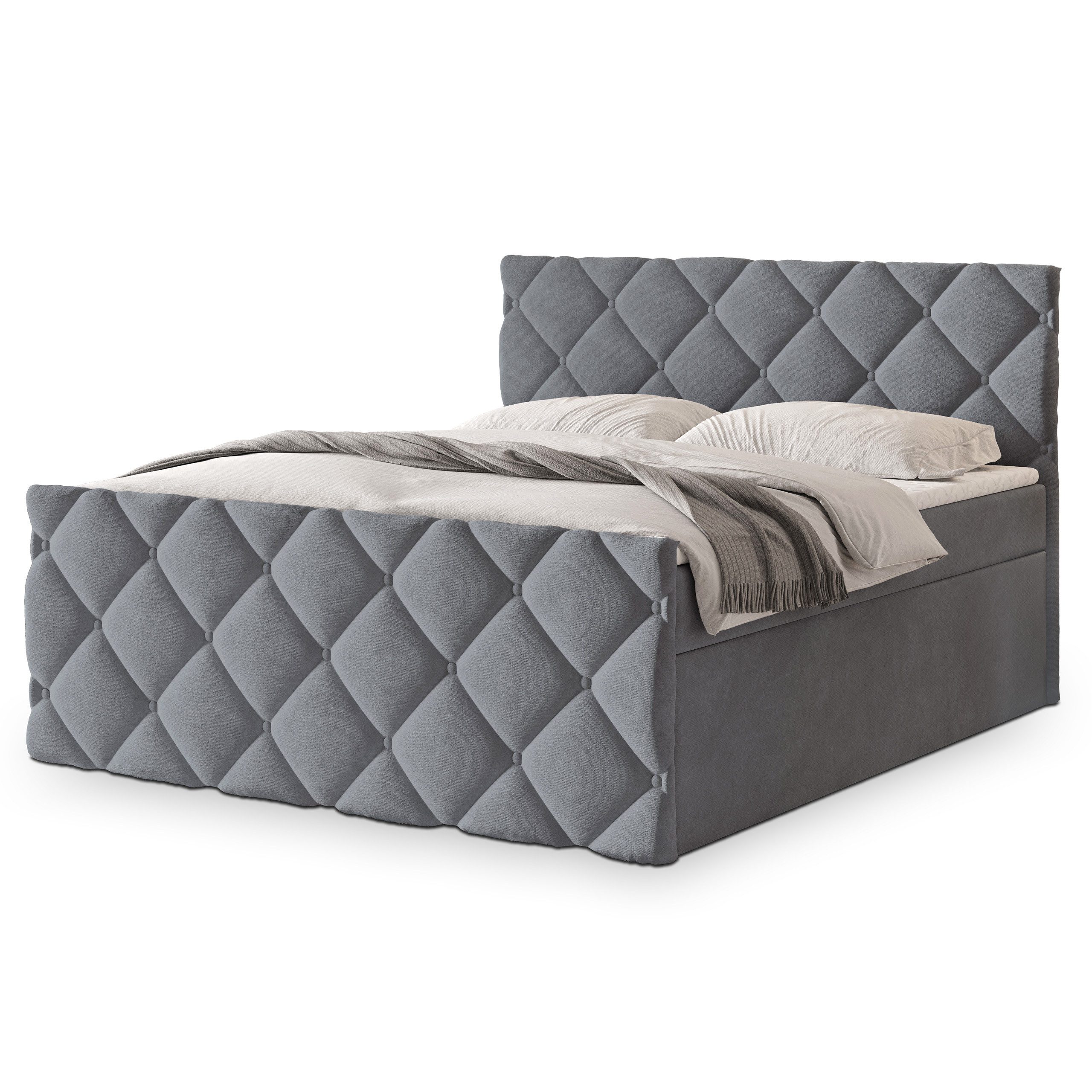 Masseno Boxbett ROVARI 140x200 cm mit Bonell Matratze und Topper, Doppelbett, Polsterbett mit Kopfteil, Boxspringbett