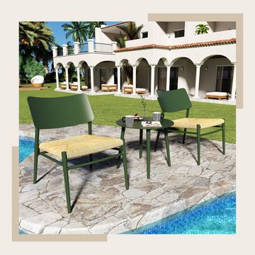 SeedWave Balkonset Rattan Gartenmöbel 3 Set - 2 Stühle mit 1 Couchtisch, Balkonmöbel, (3 Set), Sitzgestell aus Aluminium, PE-Rattan-Kissen, Ergonomisches Design