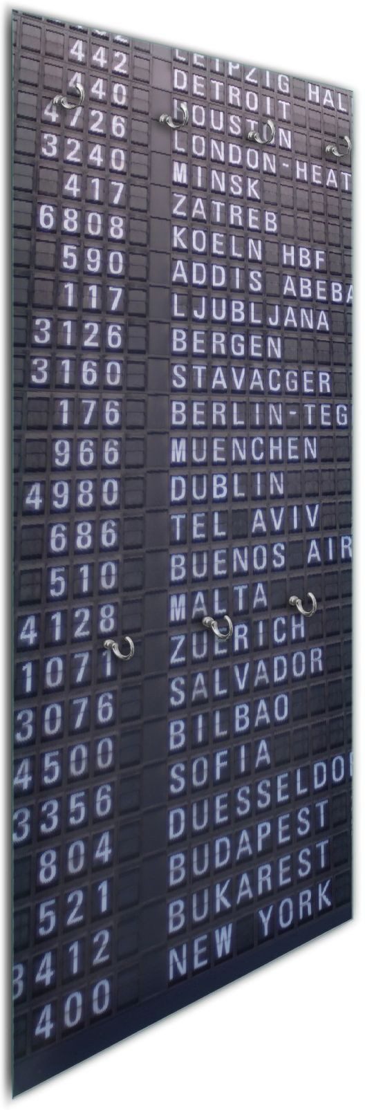 Wallario Garderobenpaneel Flughafen Abflugtafel (1-teilig, inkl. Haken und Befestigung), 50x125cm