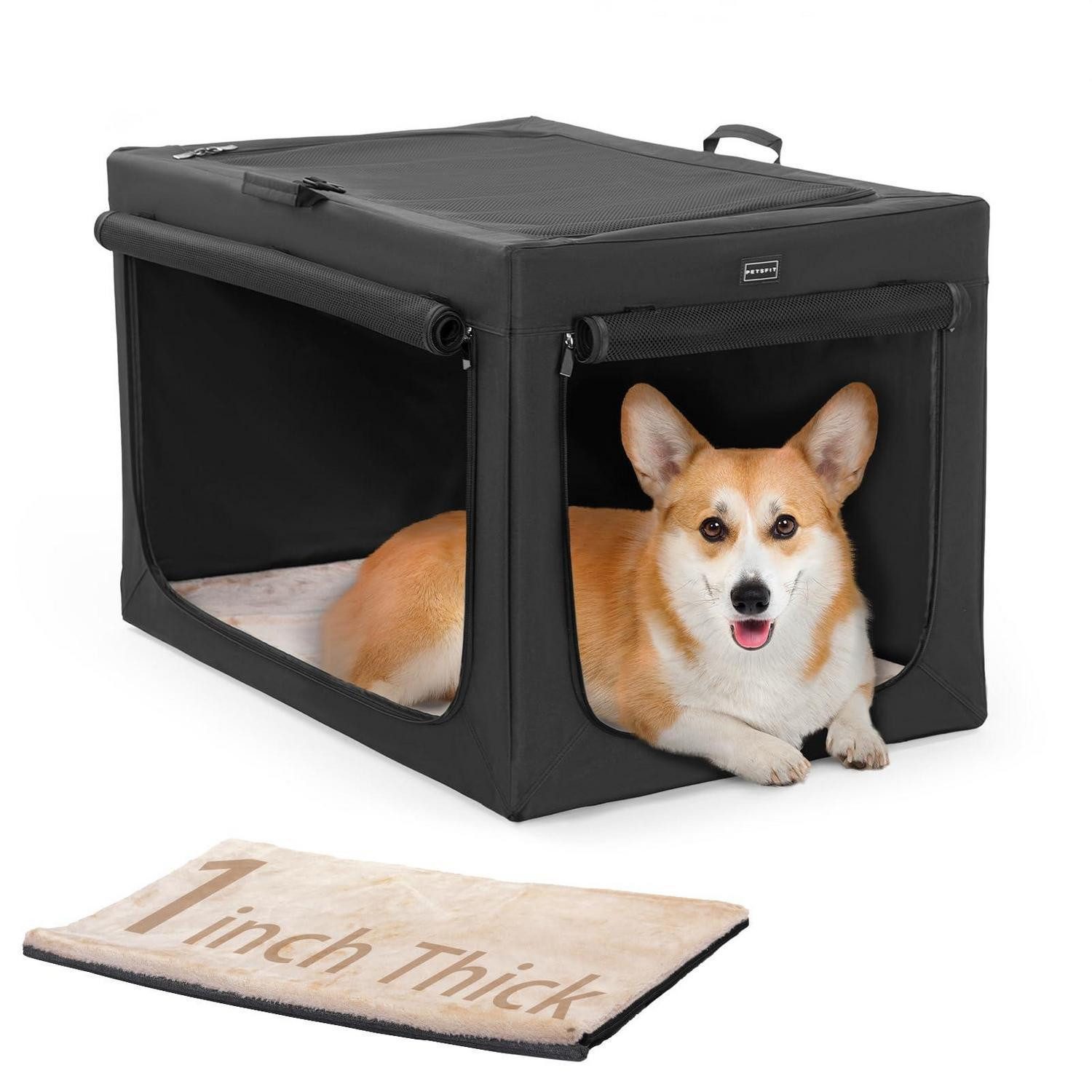 LuxusKollektion Hunde-Transportbox Hundebox faltbar Transportbox Schwarz L 76 x B 50 x H 49 cm