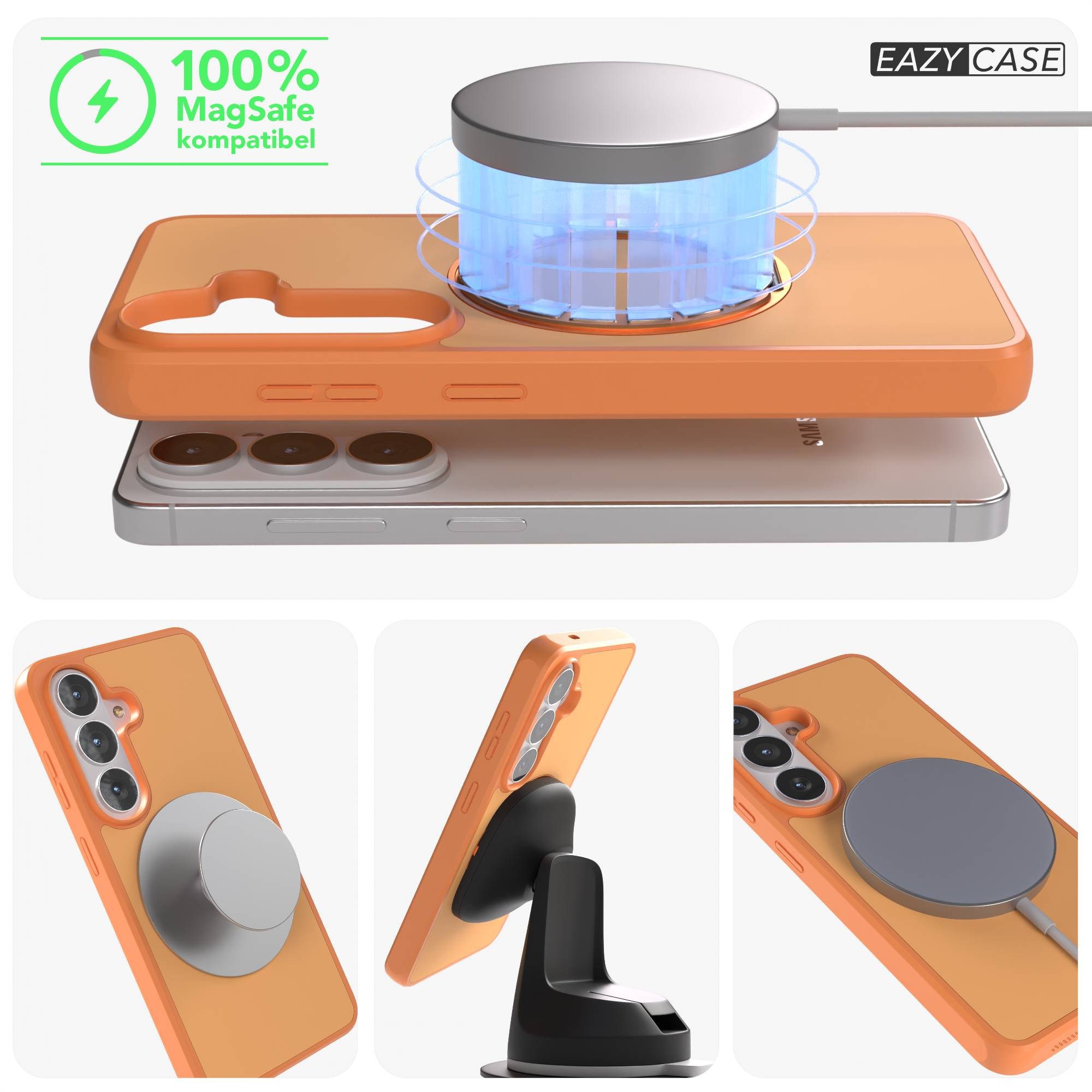 EAZY CASE Handyhülle Outdoor Galaxy S26 Case mit MagSafe Rotation Ring 6,3 Zoll, Slimcover Handyhülle Outdoor zum Aufstellen mit Ring modern in Orange – Bild 4 von 5