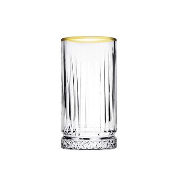 Pasabahce Gläser-Set Elysia Golden Touch, Glas, 4-teiliges Set Long Drink Gläser mit stilvollem Goldrand