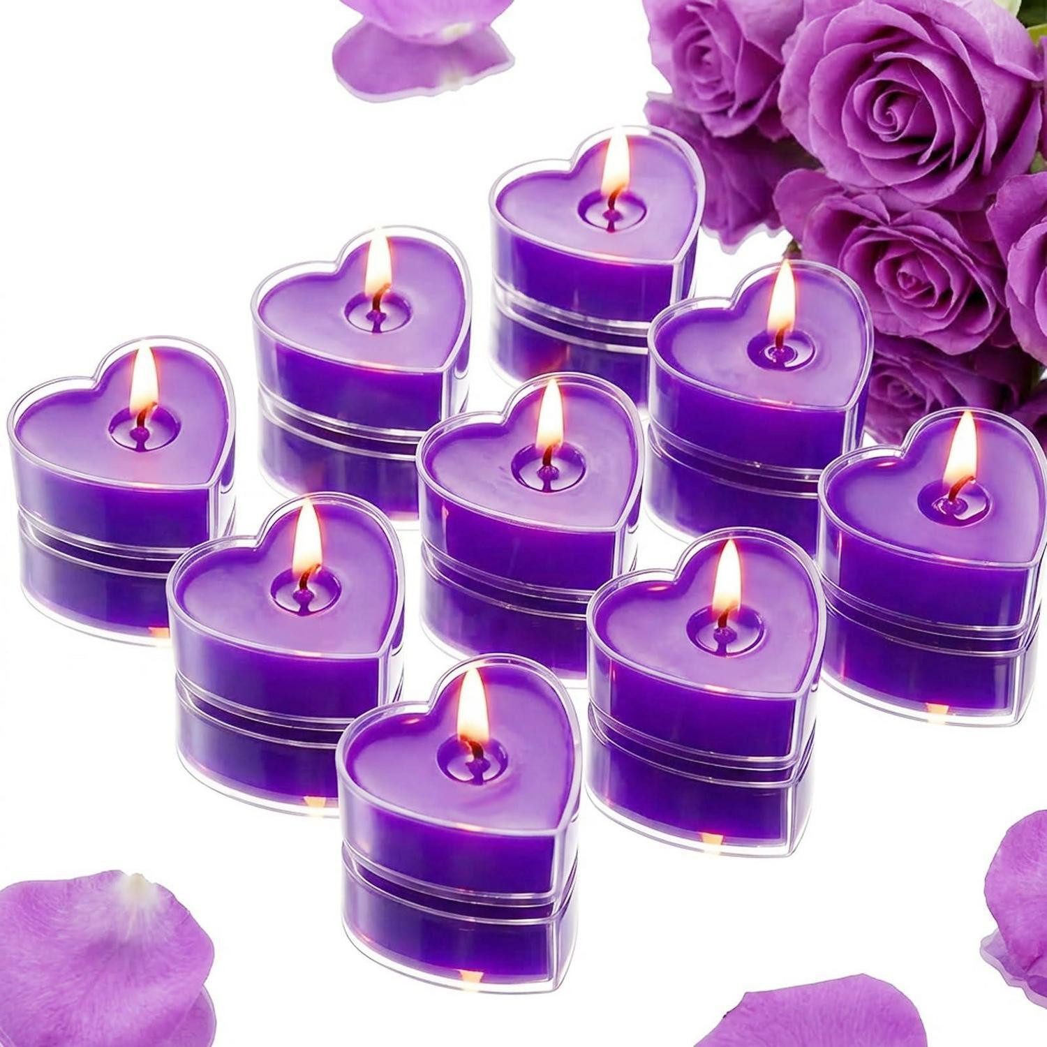 LuxusKollektion Formkerze 9 Herz Teelichter Duftkerze Lavendel Lila