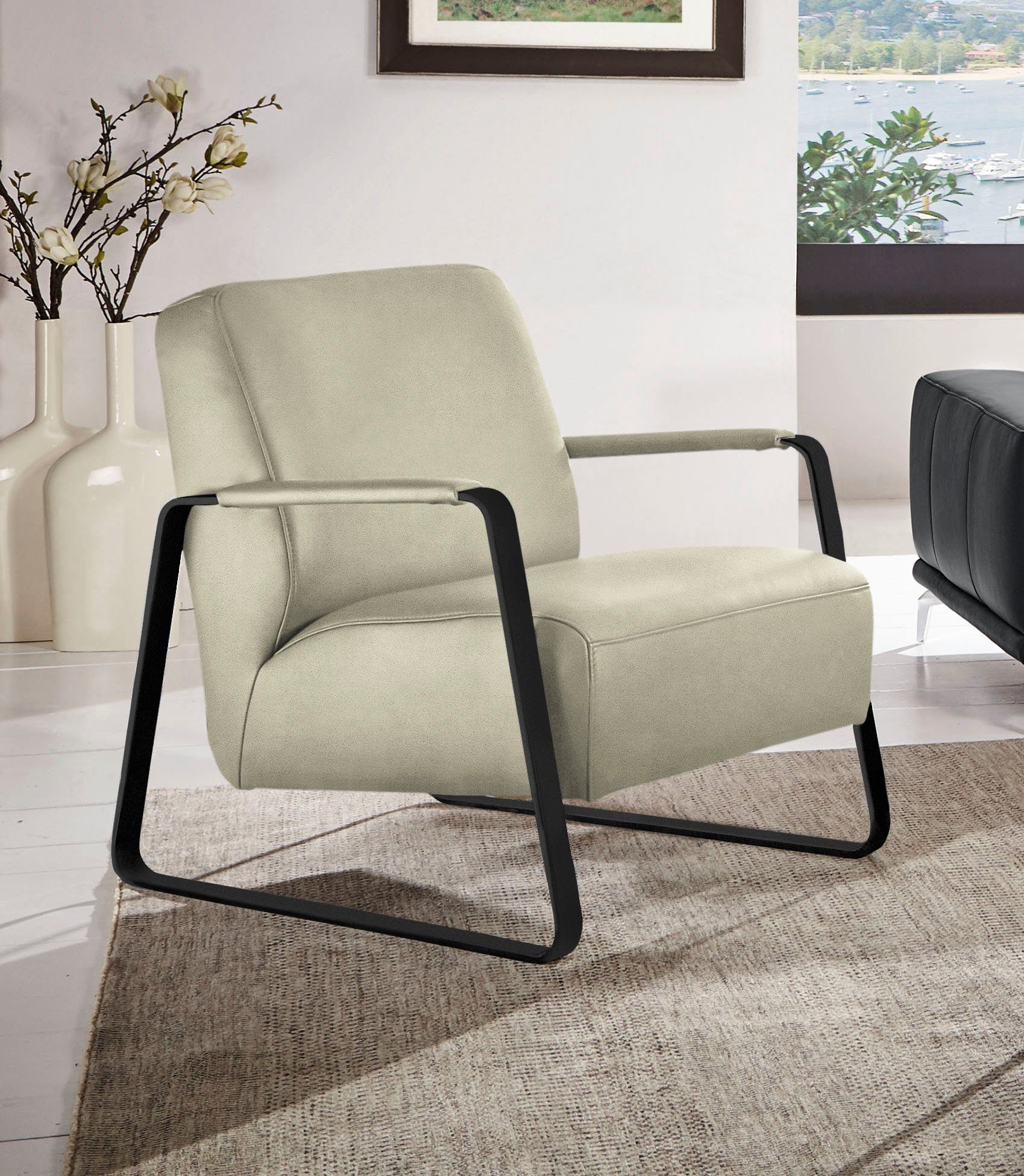 W.SCHILLIG Cocktailsessel quadroo Loungesessel, mit bezogenen Armlehnen, Gestell in Schwarz pulverbeschichtet