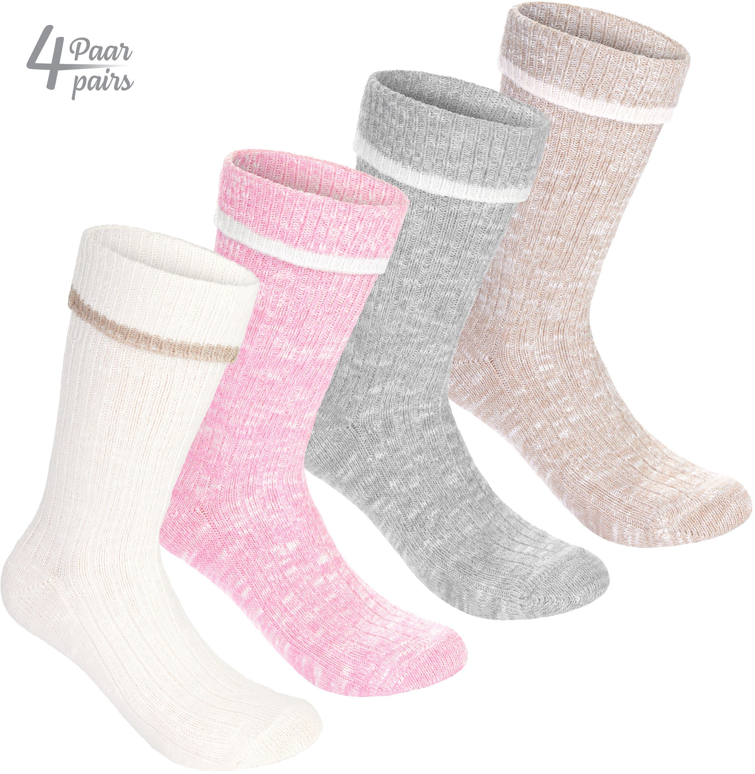 BRUBAKER Socken Damen Wollsocken - Sehr weich, gemütlich, flauschig und atmungsaktiv (Premium Stiefelsocken für Frauen, 4-Paar, Damensocken für Winter - Rosa Beige Grau) Socken Wintersocken Strümpfe