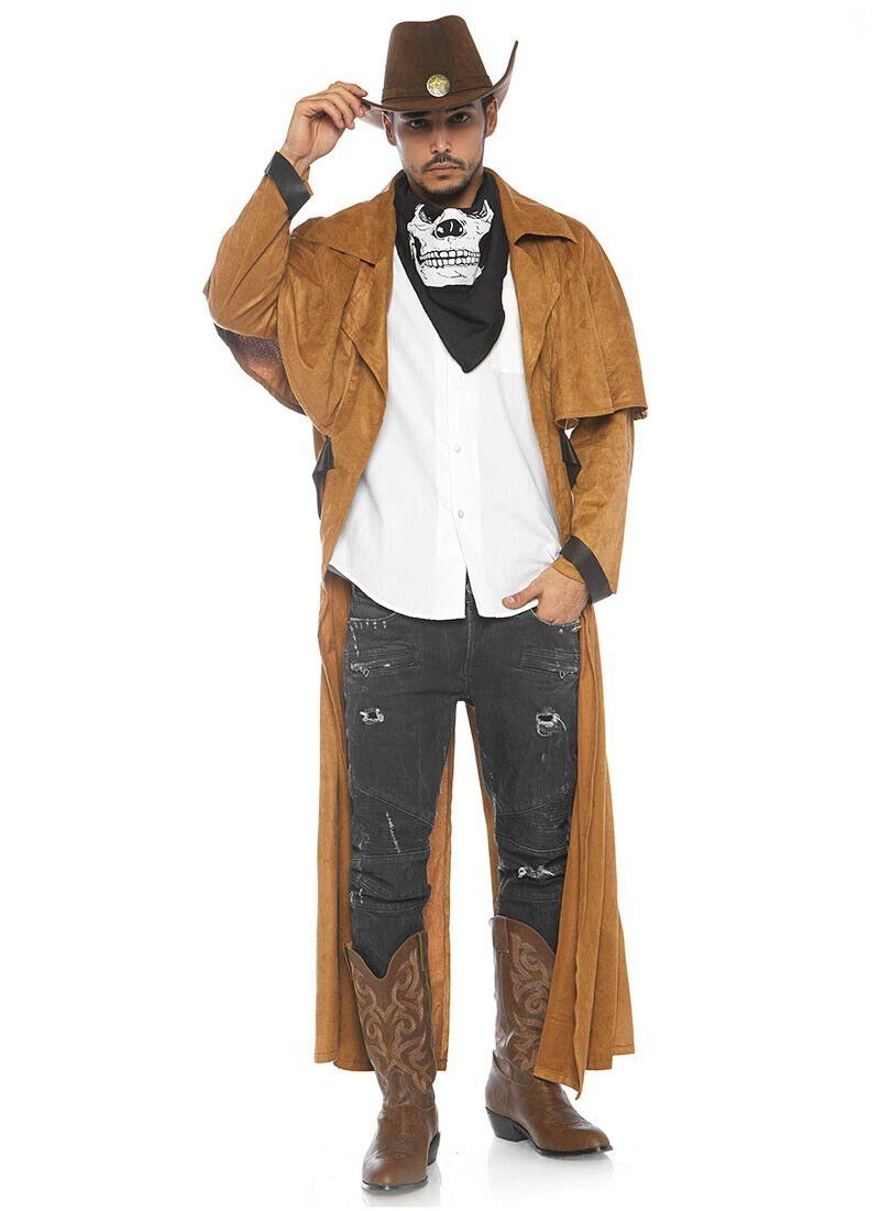Leg Avenue Kostüm Kunstleder Westernmantel, Brauner Mantel für Western Kostüme