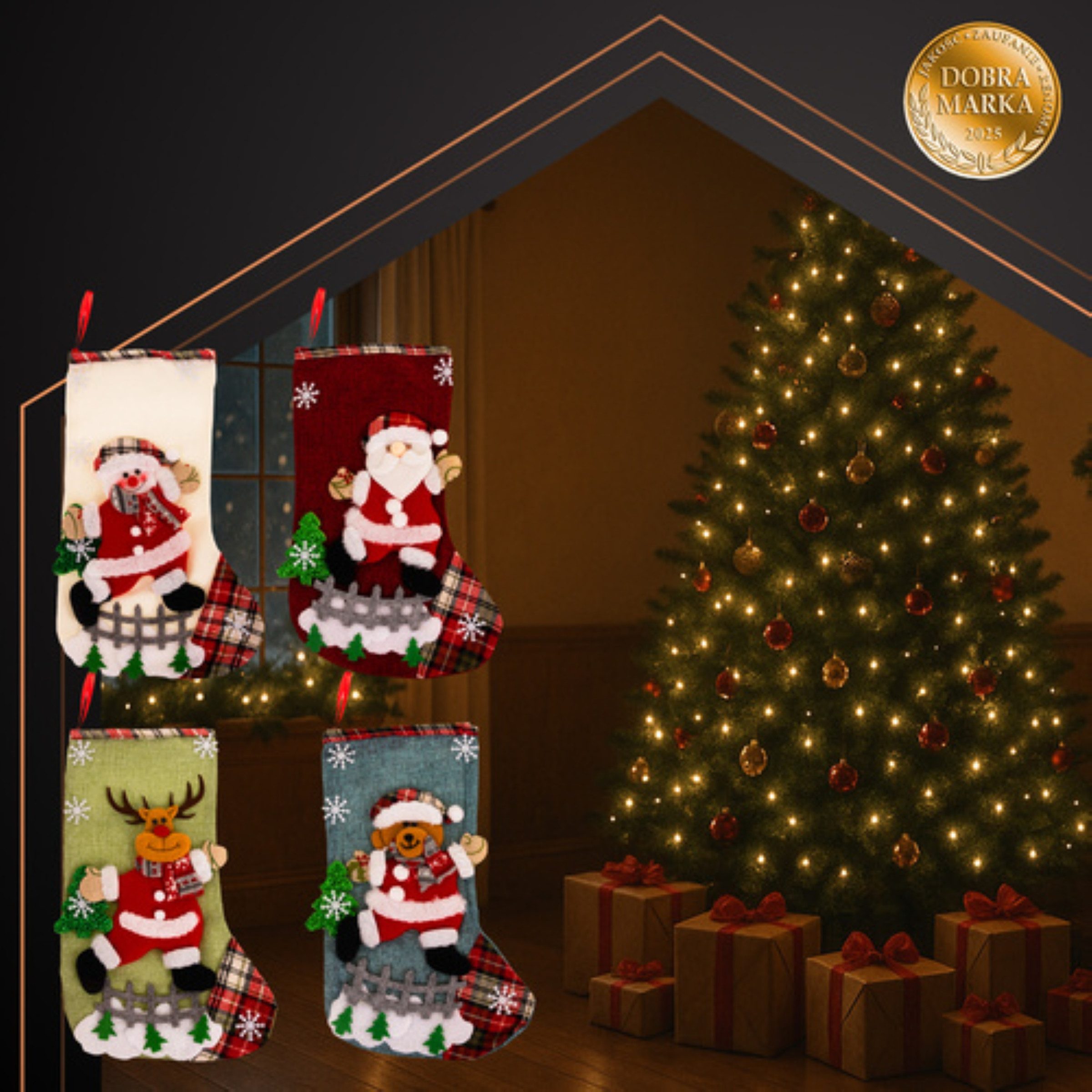 Ruhhy Nikolausstiefel Weihnachtskaminsocken Weihnachtsmann, Rentier, Schneemann, Teddybär (Dekorations- & Geschenkset für Weihnachten, 4 St., 4 dekorative Weihn – Bild 2 von 5