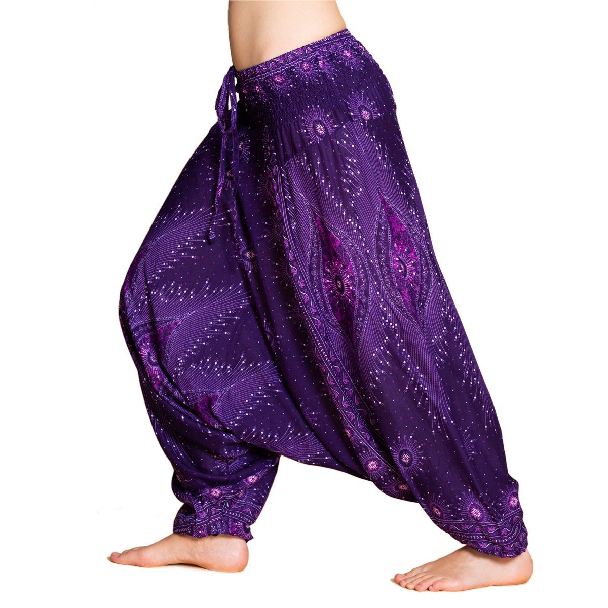 PANASIAM Haremshose Aladinhose Pfauenauge Haremshose aus 100% natürlicher Viskose Pumphose für Damen bequeme Freizeithose Pluderhose