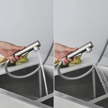 Brücke Küchenarmatur Edelstahl-Hochdruck-Küchenarmatur, einziehbarer Waschbeckenhahn Zwei Wasserstrahlarten, Einhebel-Waschtischarmatur 360° schwenkbar
