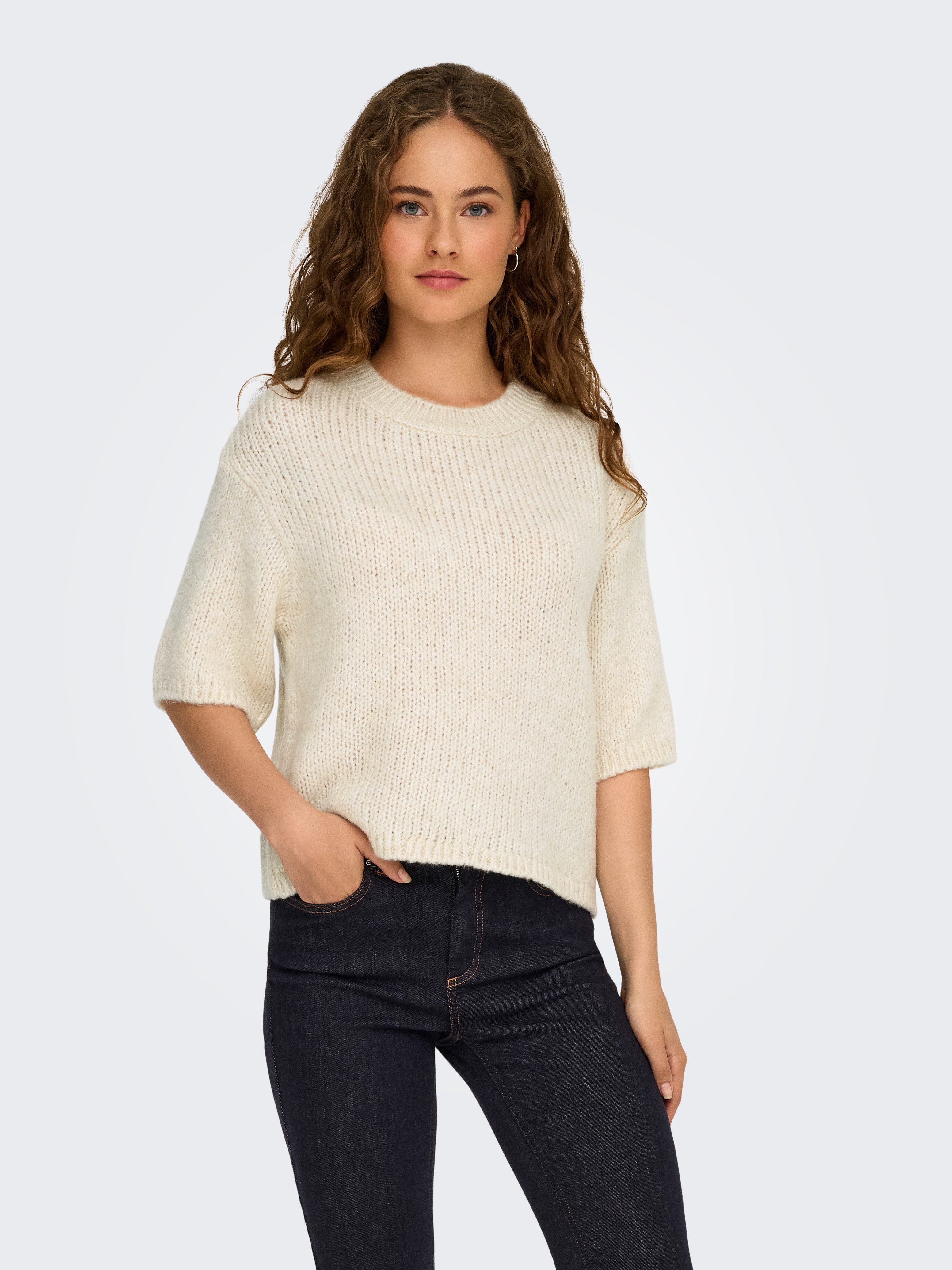 JDY Strickpullover JDYLINEA S/S PULLOVER O-NECK KNT NOOS Kunstfaser, Knit F günstig online kaufen