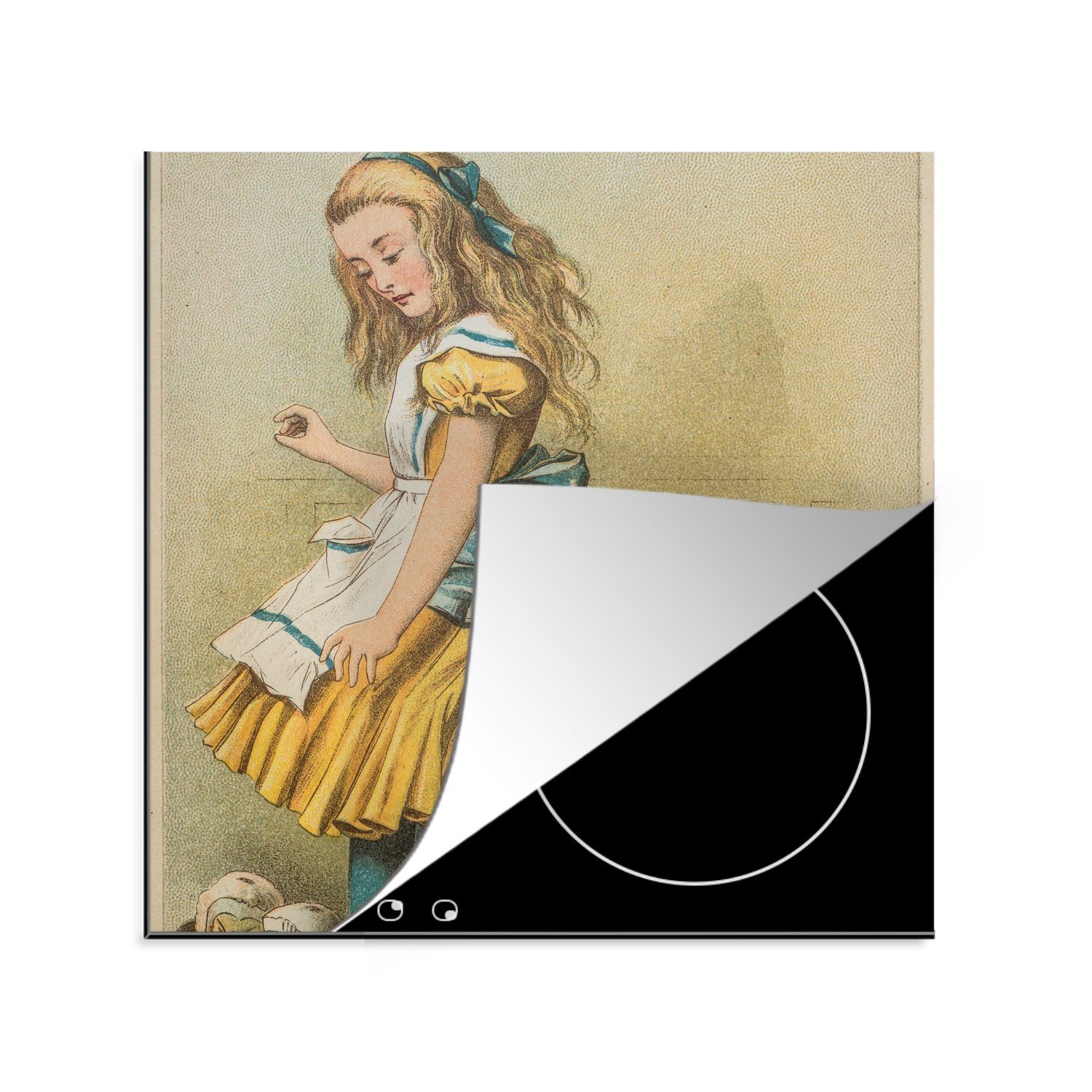 MuchoWow Herdblende-/Abdeckplatte Vintage-Illustration Alice beim Verhör des Herzensmannes, Vinyl, (1 tlg), 78x78 cm, Ceranfeldabdeckung, Arbeitsplatte für küche