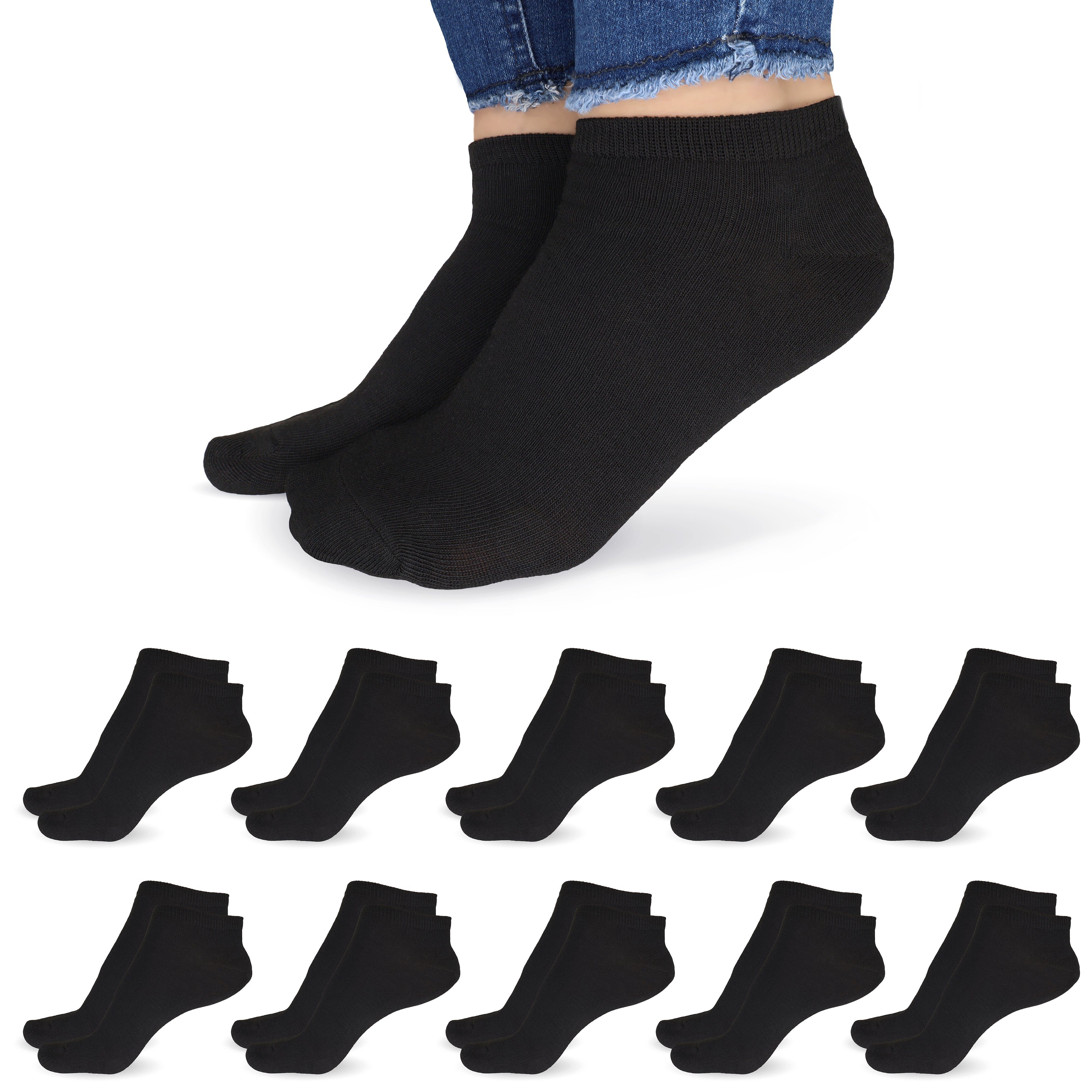 SO.I Freizeitsocken Sneaker Socken Damen & Herren aus Baumwolle (Größen 35-46, 5-20 Paar) atmungsaktive Unisex Socken 10x Schwarz | Socken