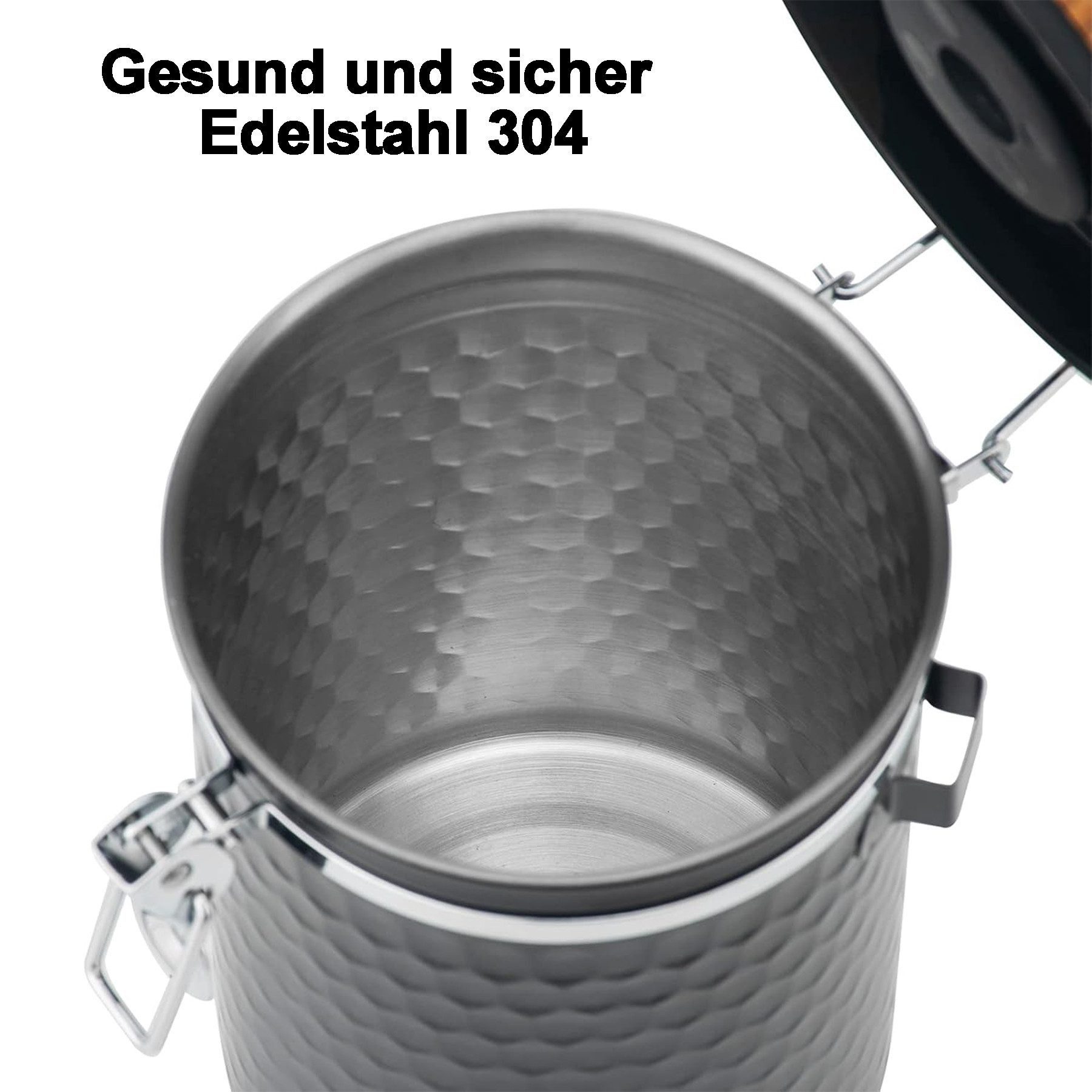 Mutig Kaffeedose Luftdichte Edelstahl Kaffeedose, 1,8 L Vakuum KaffeebohnenbehäLter, (für NüsseTee NüSse Kakao LäNger Und Frisch Bleiben) – Bild 5 von 5
