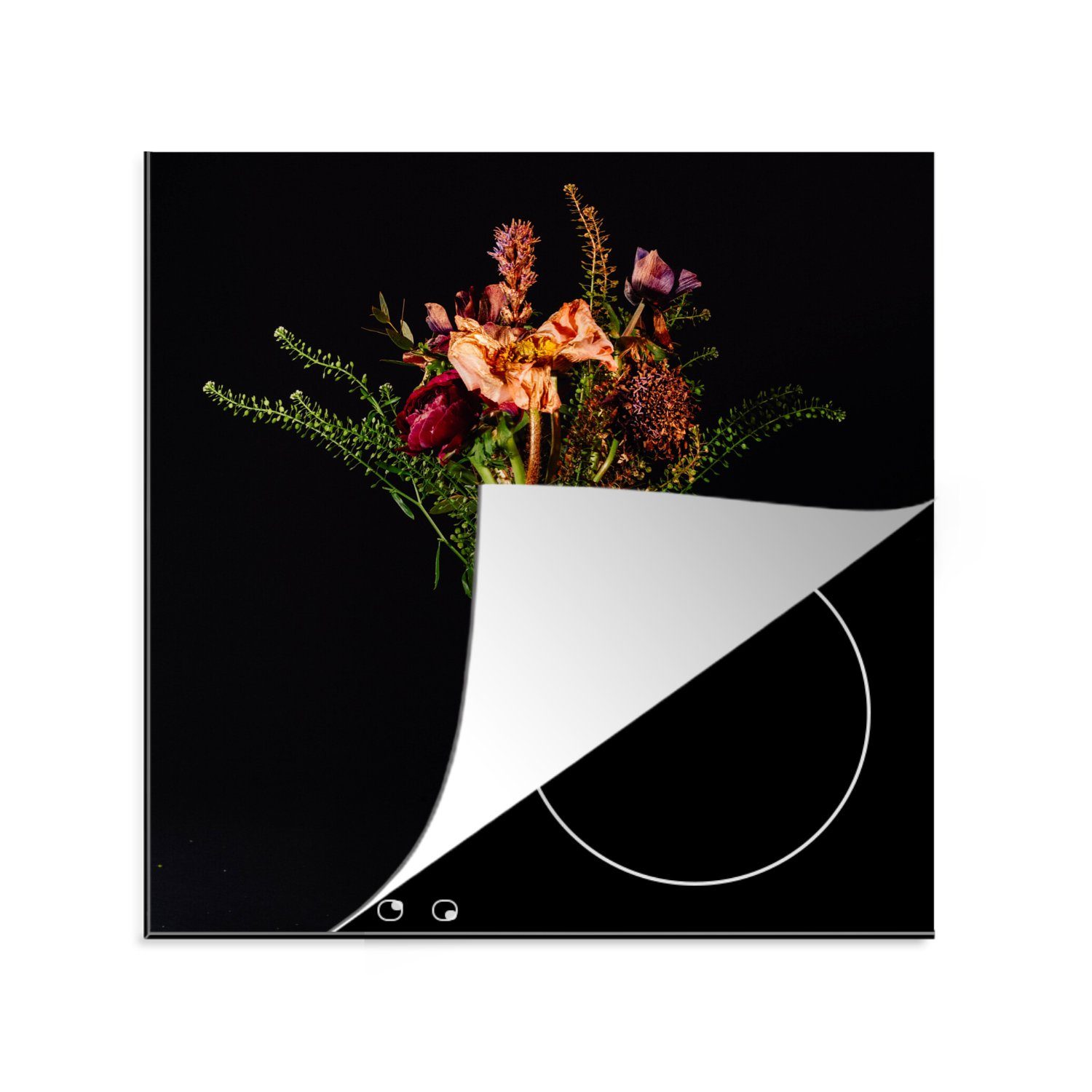 Herdblende-/Abdeckplatte MuchoWow - 78x78 Vase, Stilleben tlg), - cm, Arbeitsplatte (1 für Ceranfeldabdeckung, Blumen Vinyl, küche