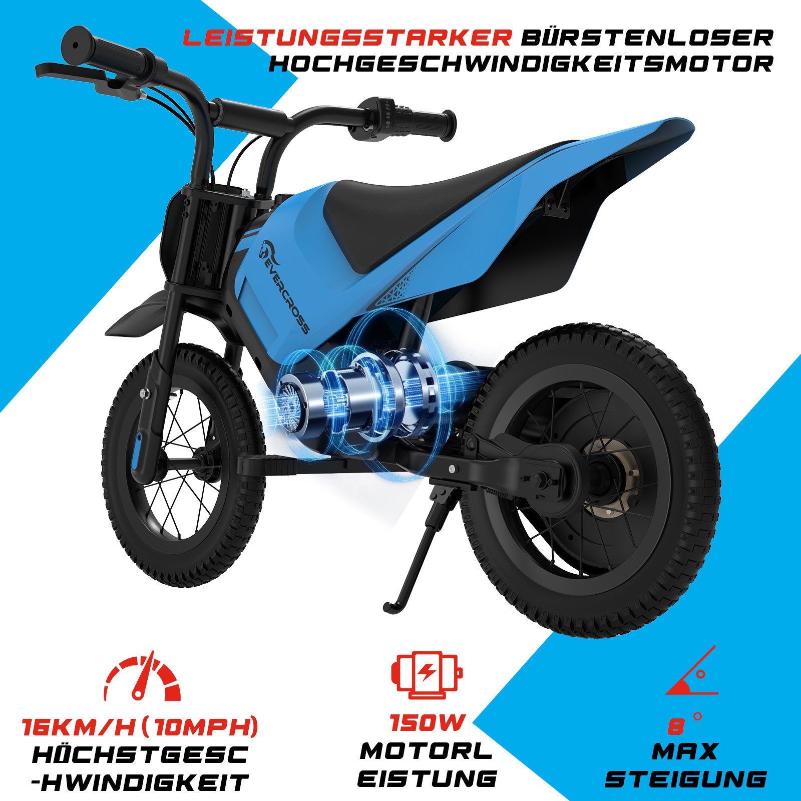 EVERCROSS TECH Elektro-Kindermotorrad Elektro Motorrad mit 150W Motor, 12 Zoll Luftreifen, 5,2AH, MAX 10KM Lange Reichweite, Elektromotorrad für Kinder – Bild 4 von 5