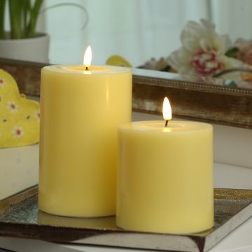 Deluxe Homeart LED-Kerze Mia Echtwachs Deluxe Wachsspiegel flackernd H: 15cm D: 10cm gelb