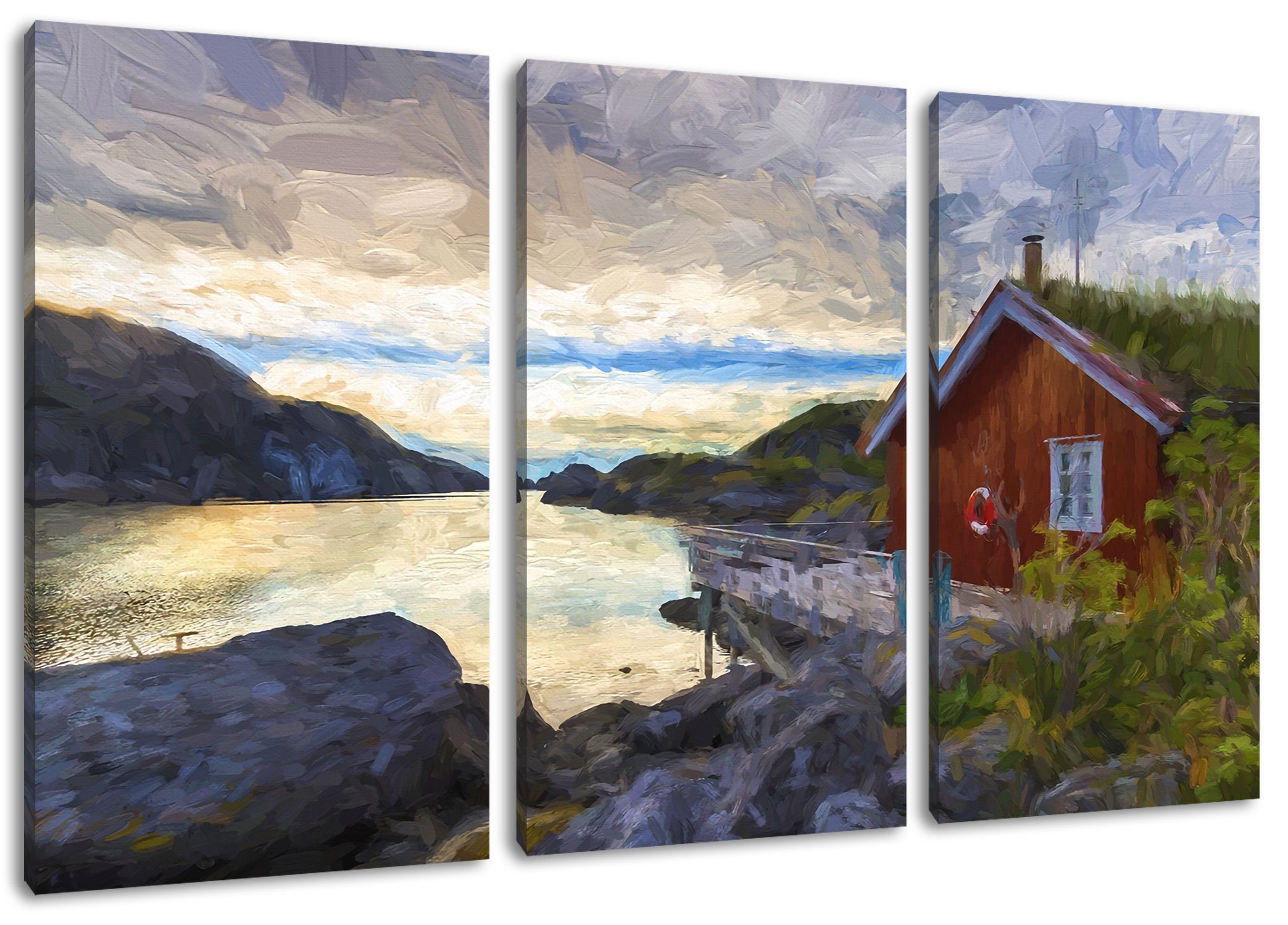 Pixxprint Leinwandbild Sonnenaufgang am Fjord Norwegens, Sonnenaufgang am Fjord Norwegens 3Teiler (120x80cm) (1 St), Leinwandbild fertig bespannt, inkl. Zackenaufhänger