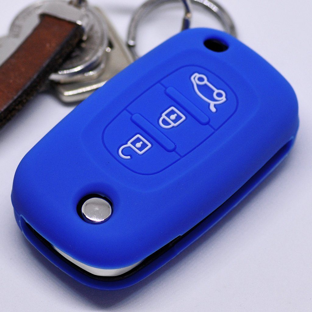 mt-key Schlüsseltasche Autoschlüssel Softcase Silikon Schutzhülle Blau, für Renault Twingo Clio Smart Forfour 3 Tasten Klappschlüssel