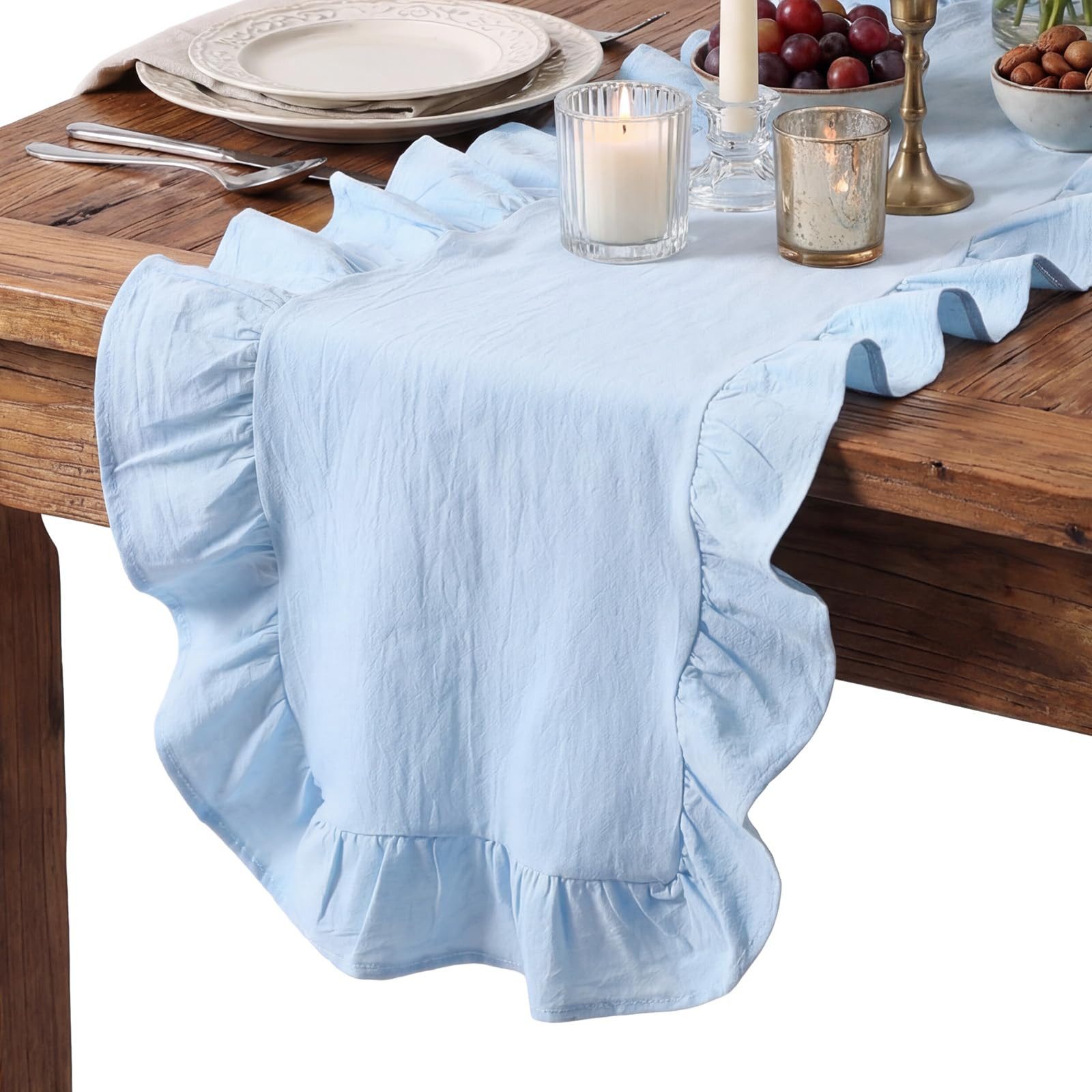 Sorvyzxn Tischläufer Boho Tischläufer, Herbstdeko für Zuhause,Tischläufer mit Rüschen, Unifarben, Dekoration für Esstisch, Küche und Wohnzimmer