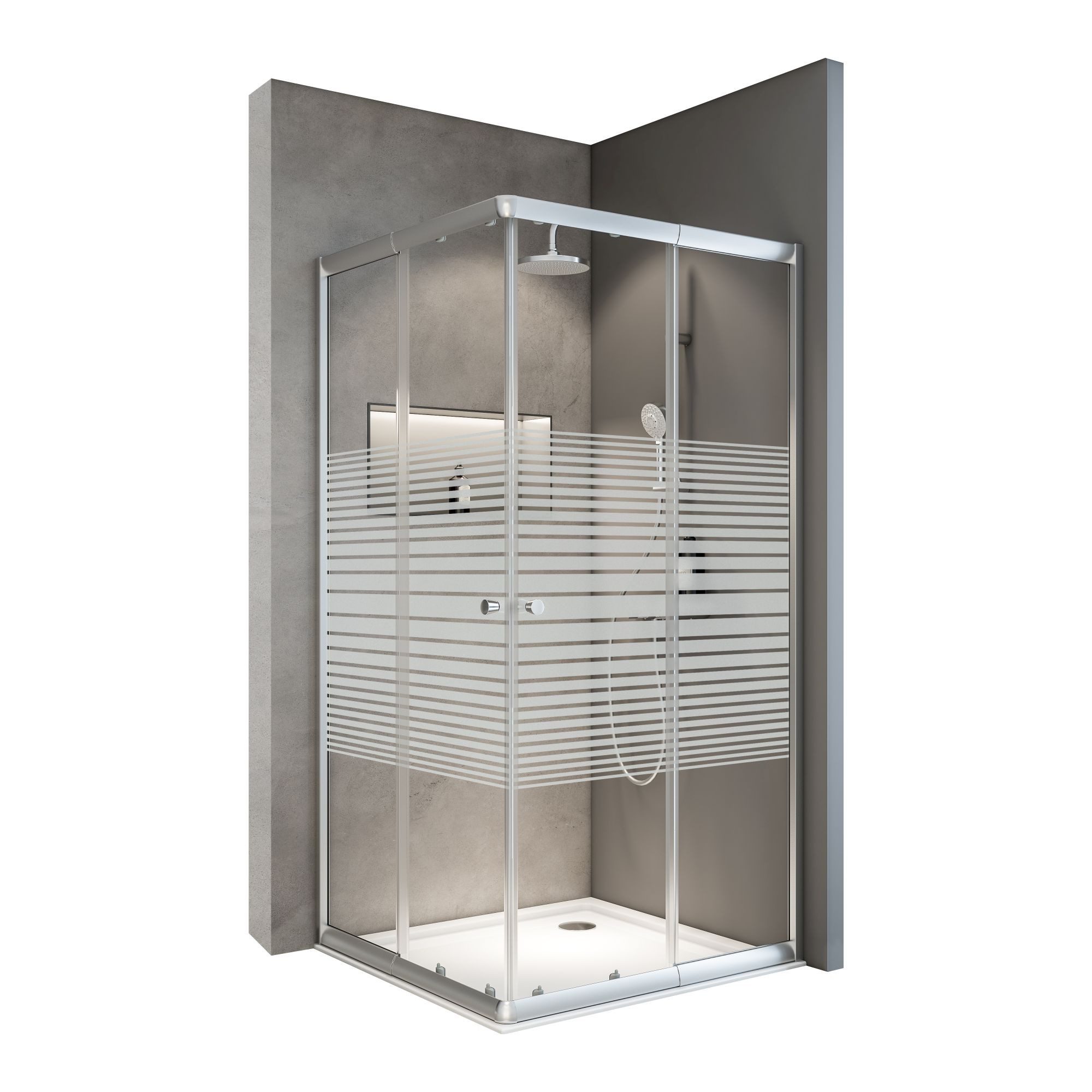 Schulte Eckdusche Sunny, variabler Verstellbereich 75x75 - 90x90 cm, Höhe: 180 cm, BxT: 90x90 cm, 4 mm Sicherheitsglas, Schiebetüren, Eckeinstieg, Dekor Querstreifen