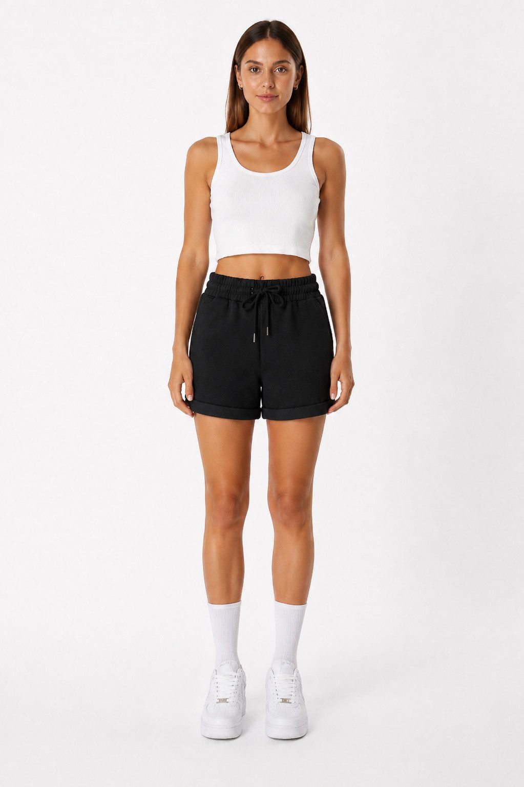 Smith & Solo Sweatshorts Kurze Hose Damen Shorts (1-tlg) Basic, Lycra, umschlagene Beinsaum