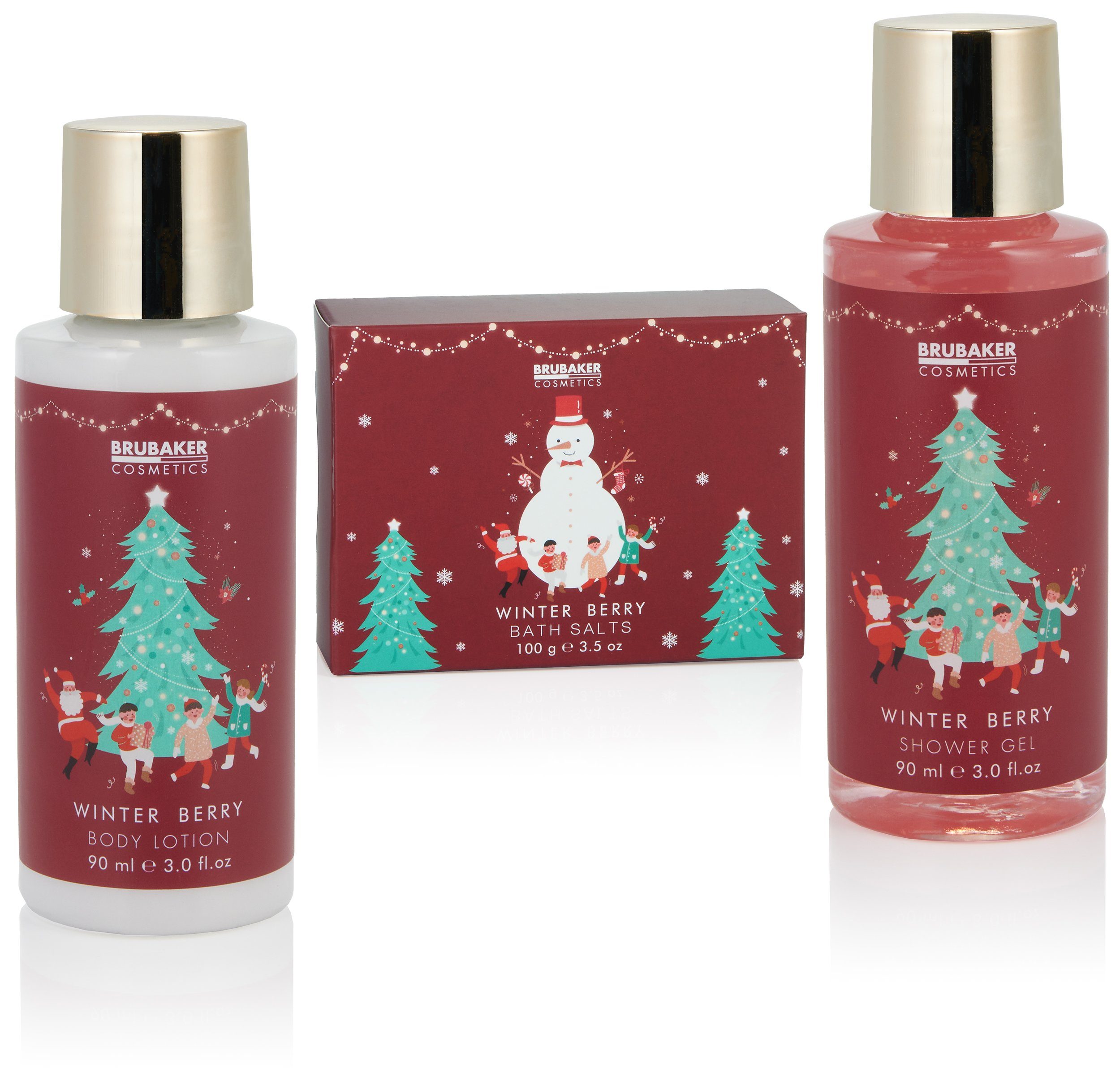 BRUBAKER Pflege-Geschenkset Dusch- und Badeset mit Winter Beeren Duft, Beauty Pflegeset Rot, 3-tlg., Frauen Geschenkset Weihnachten, Wellness Set für Damen