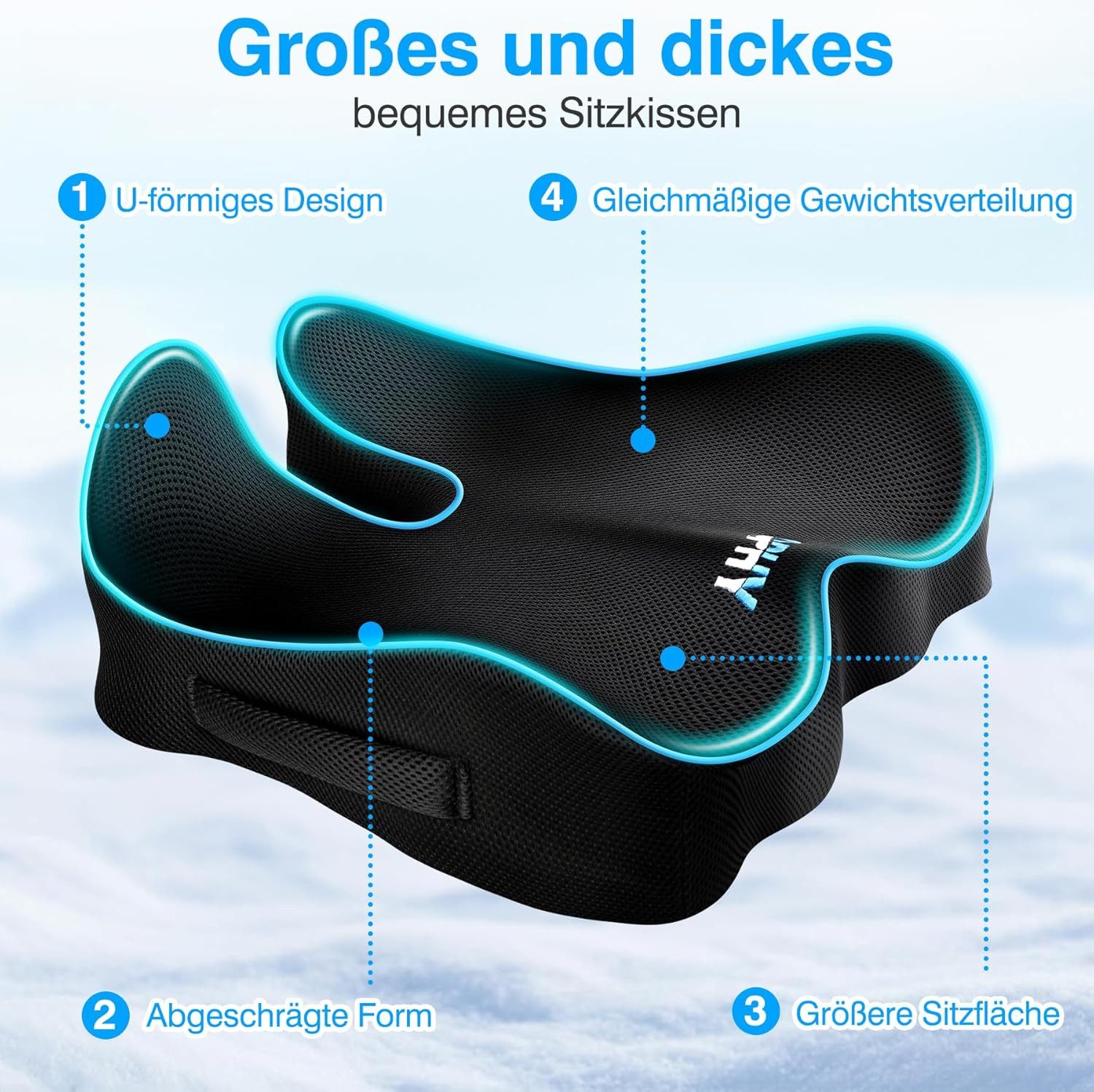 Ophy Sitzkissen U-förmiges Memory-Schaum Sitzkissen mit waschbarem Bezug, rutschfest, weich – für Bürostuhl, Gaming-Stuhl & Autositz – Bild 3 von 5