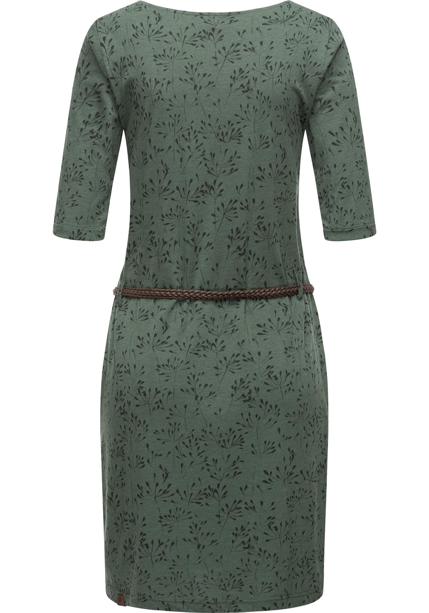 Ragwear Jerseykleid Tannya Flowery (2-tlg) Shirtkleid grün mit Gürtel stylisches Halbarm