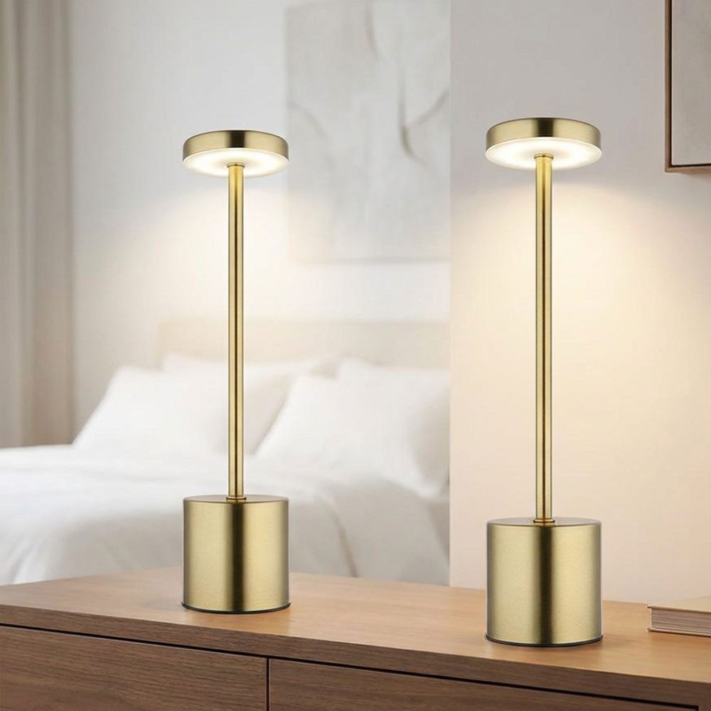 GLOBO LIGHTING Schreibtischlampe, LED-Leuchtmittel fest verbaut, Kaltweiß, Warmweiß, Neutralweiß, Tageslichtweiß, Farbwechsel, LED Tischleuchte Tischlampe goldfarben Touchdimmer H 34 cm 2er Set