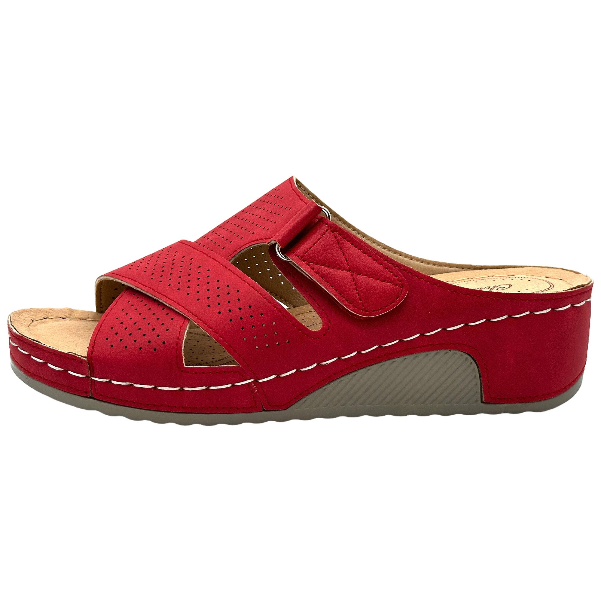 Nowaland Bequeme Damen-Pantoletten mit verstellbarem Riemen und Keilabsatz Pantolette atmungsaktiv, weiche Innensohle, ideal für Alltag & Komfort