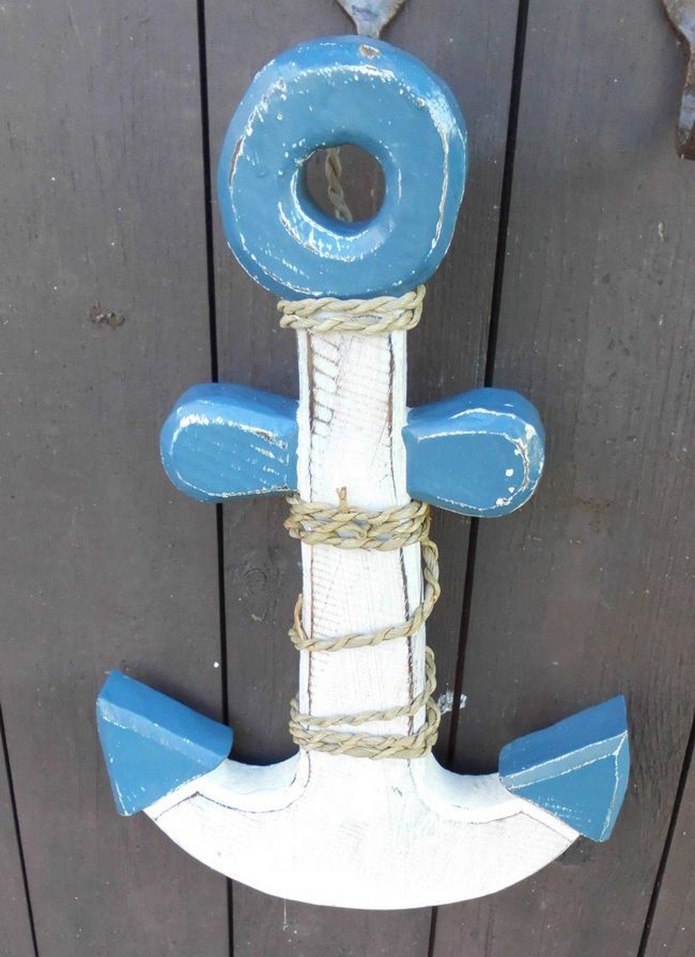 Deko-Impression Wanddekoobjekt Maritime Deko Anker aus Holz blau-weiss Handarbeit Meer Küste 30 x 20 (1 St)
