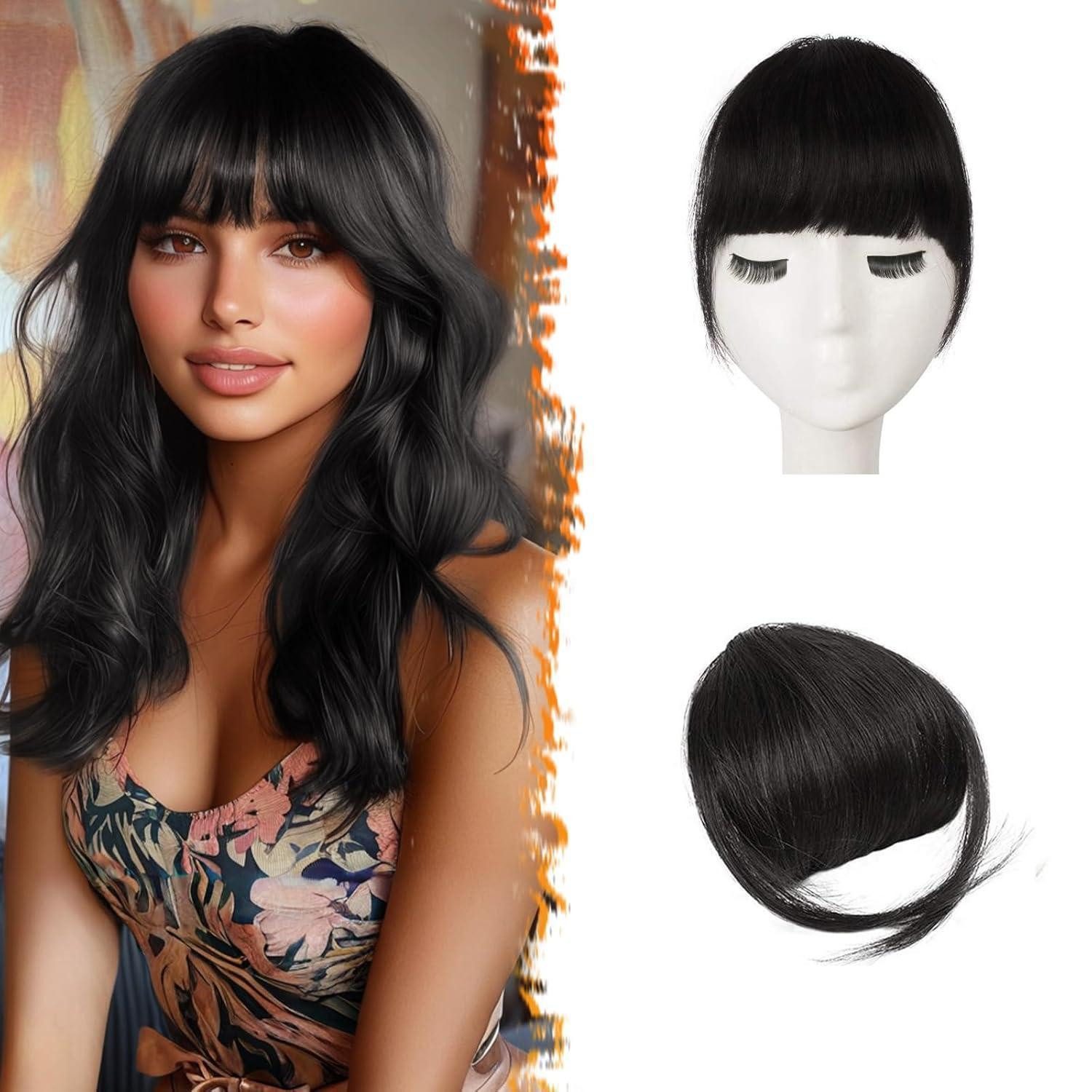 LuxusKollektion Echthaar-Extension Echtes Menschliches Haar Clip in Bangs Natürliche Schwarze Extensions