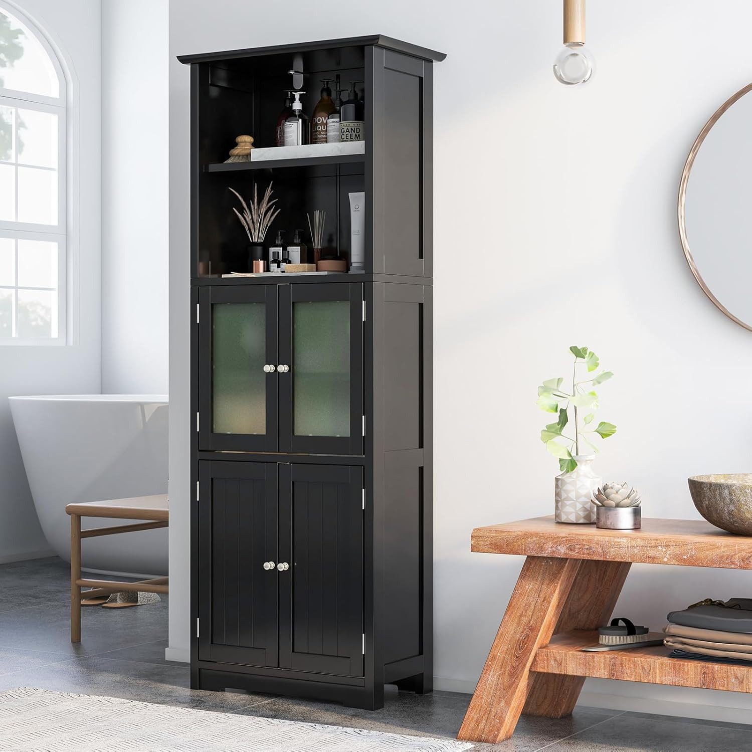 KOMFOTTEU Hochschrank Badezimmerschrank Badkommode mit Ablagen günstig online kaufen