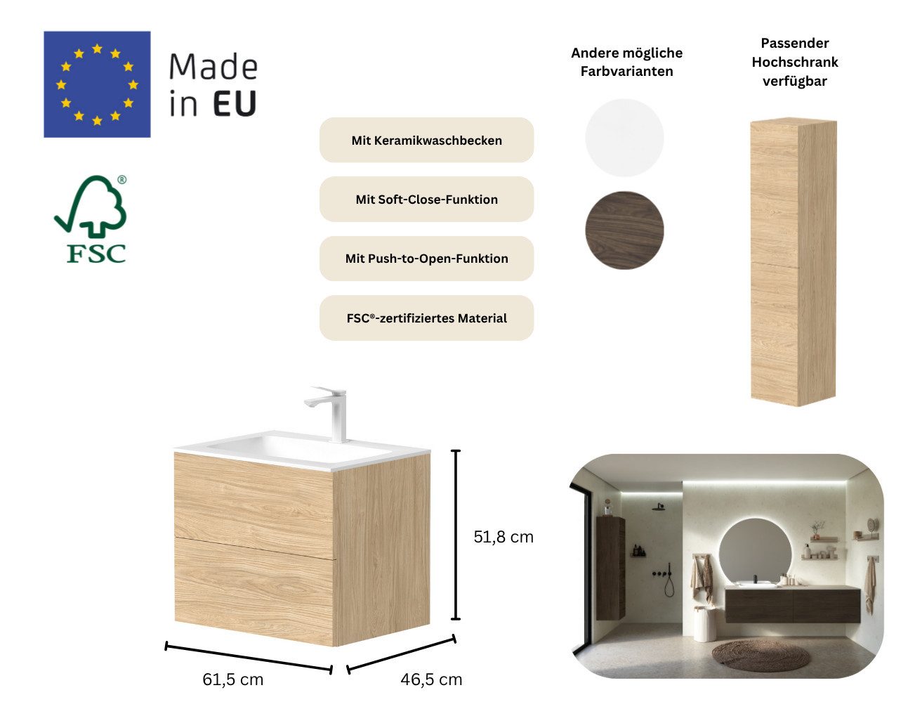 welltime Hochschrank Gama Breite 35 cm, Höhe 160 cm, FSC® zertifiziert