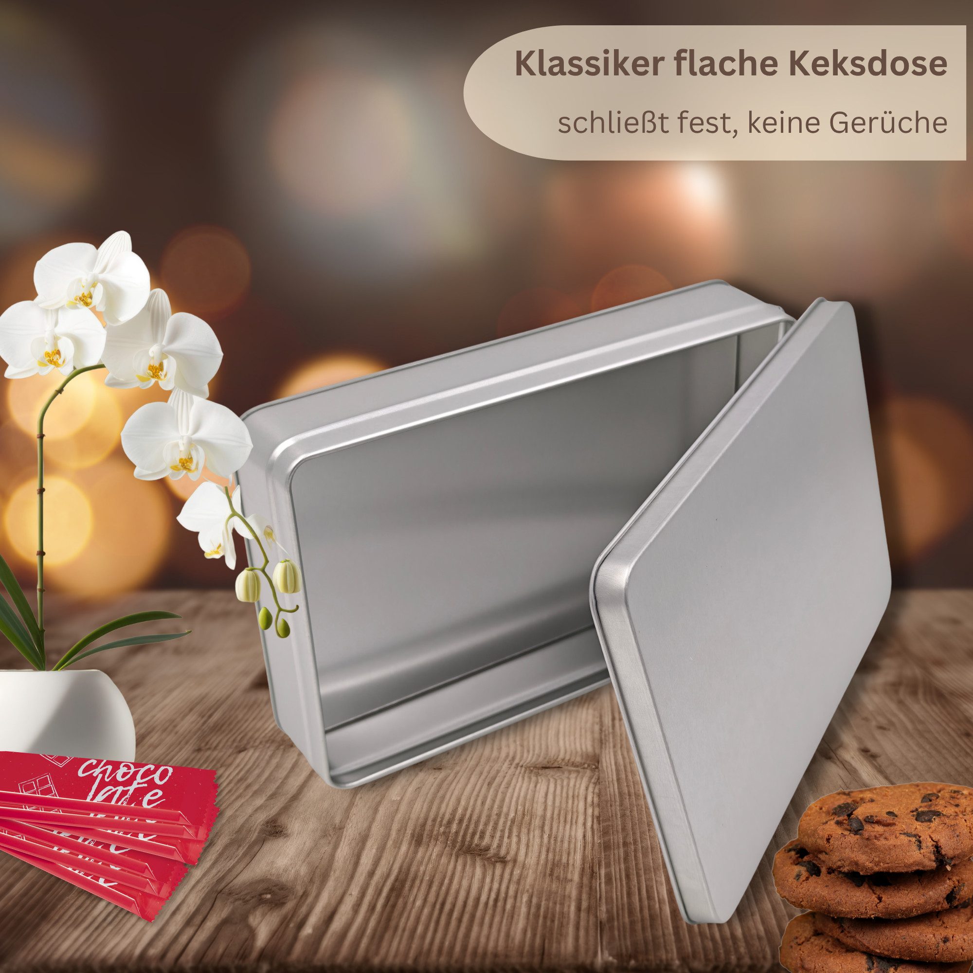 MediMuc Keksdose Klassiker Vorratsdose mit Stülpdeckel Flach, Metalldose – Bild 5 von 5