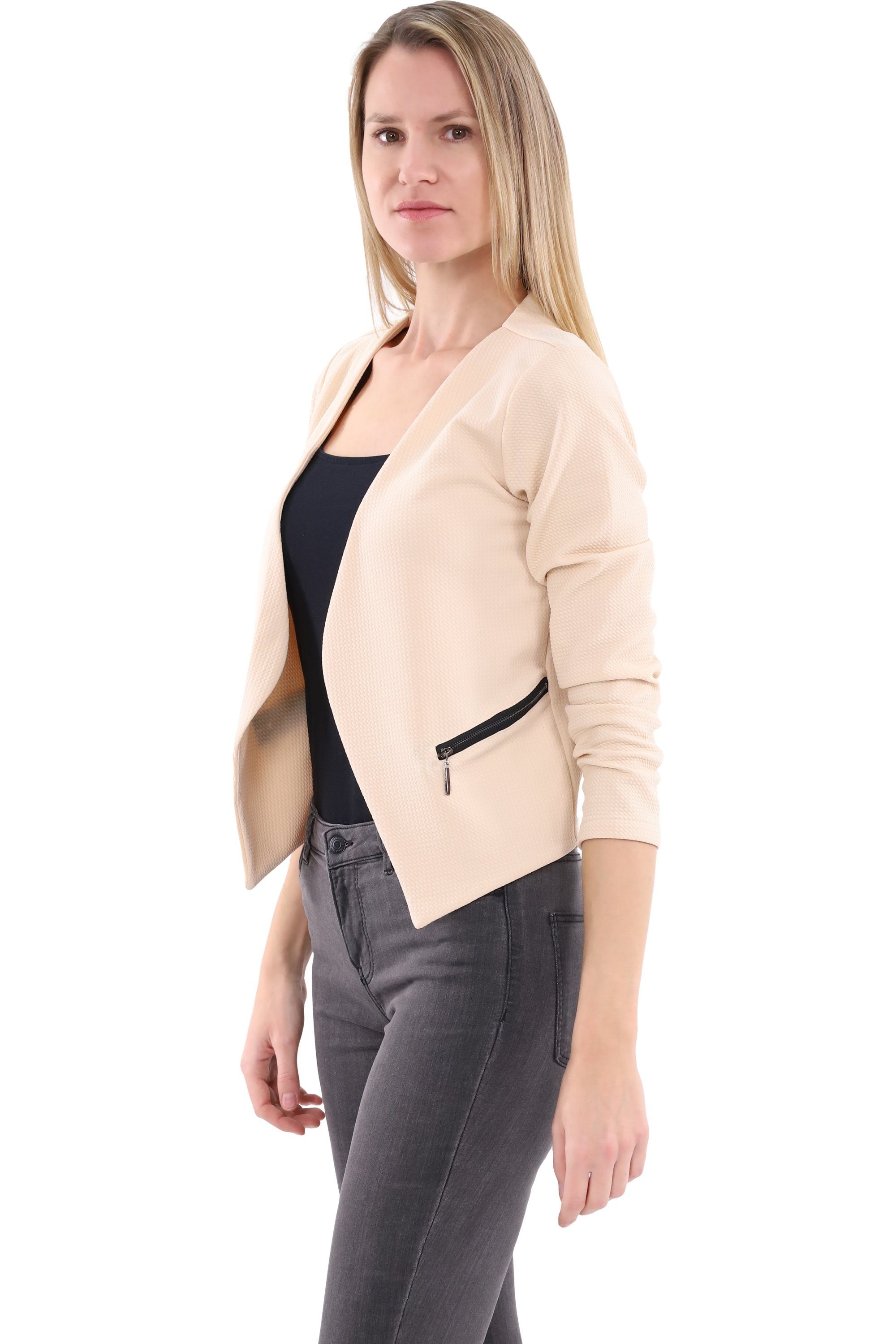 malito more than fashion Jackenblazer malito Damen Blazer ohne Kragen, Sakko im Basic Look, Kurzjacke mit Sweatblazer im Basic-Look