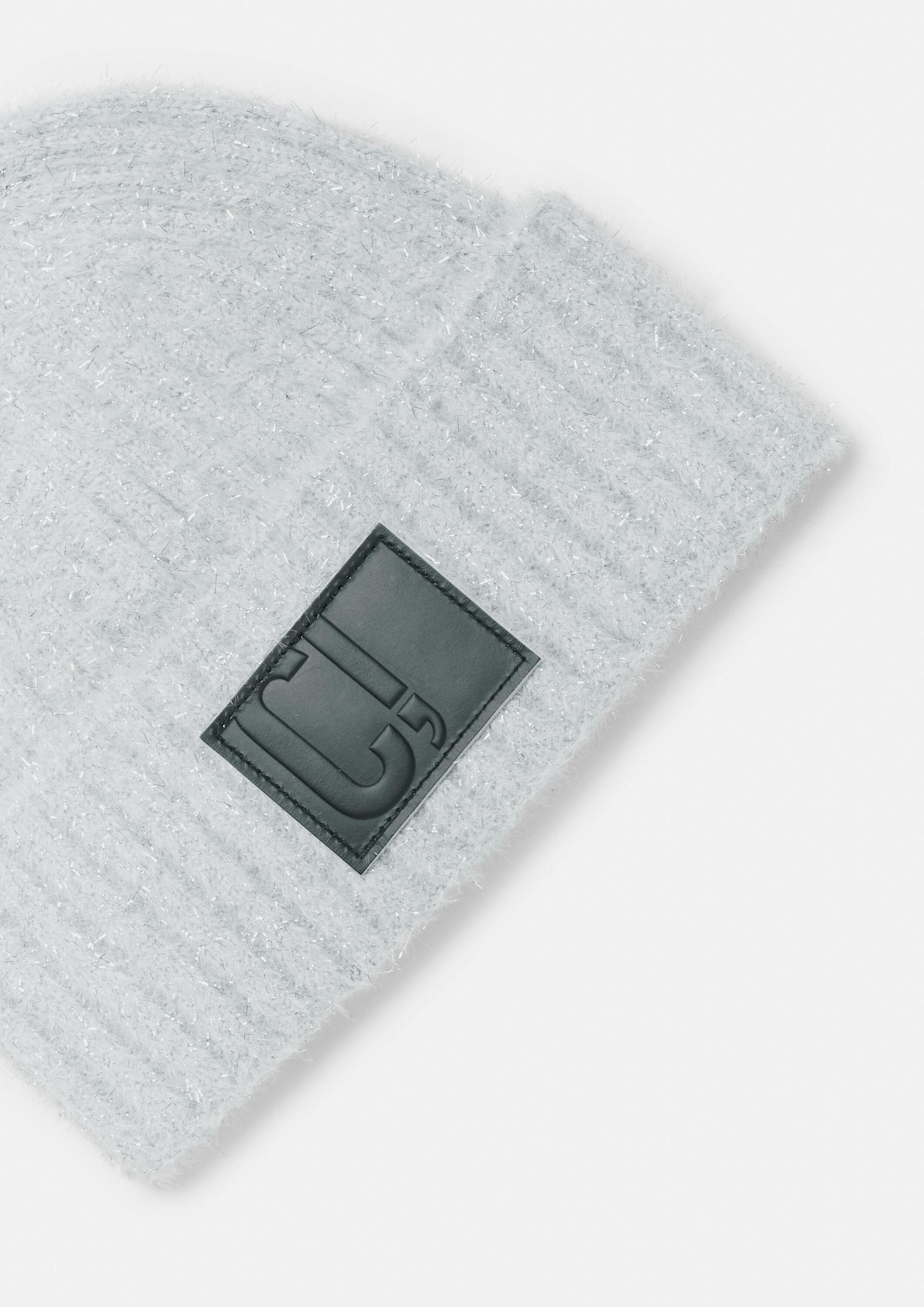 comma Strickmütze Mütze Beanie mit Glitzergarn und Logo-Patch