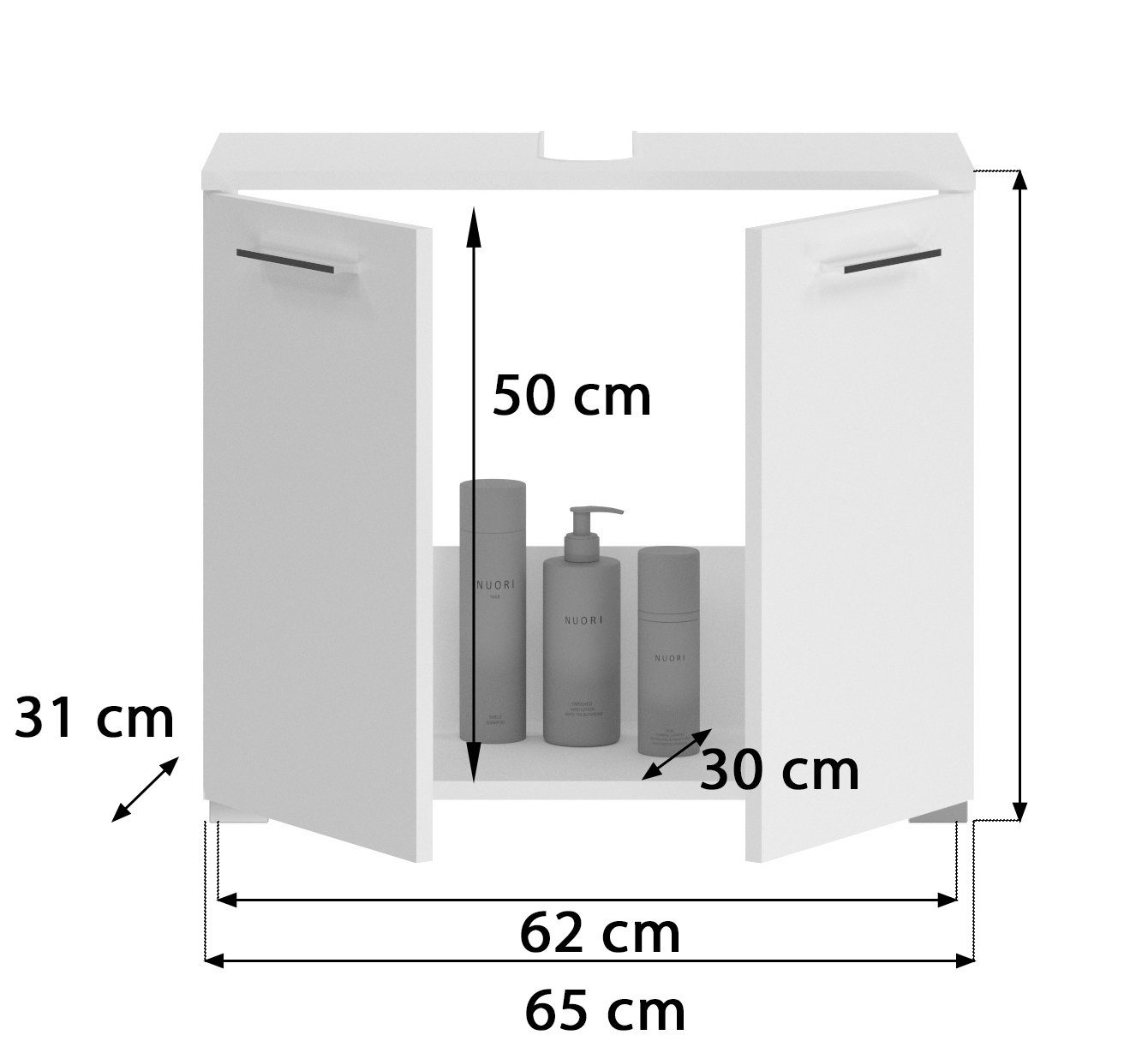 (BxHxT: Türen Fach Roca mit weiß einem 65x55x31 in möbelando Waschbeckenunterschrank und 2 cm)