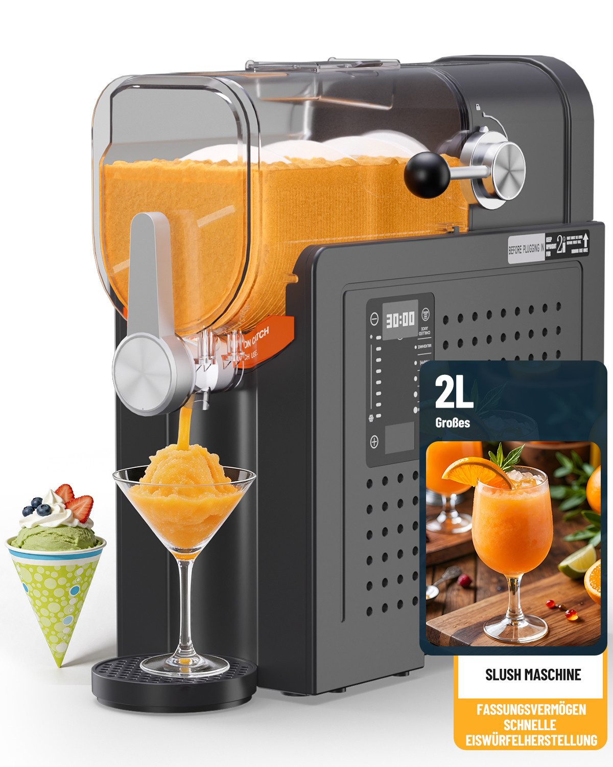 LOINTAIN Slush-Eismaschine 5-in-1 Einstellungen,Ohne Eis Benötigt, Selbstreinigung, 2L Slush Maschine für zu Hause, LED Display