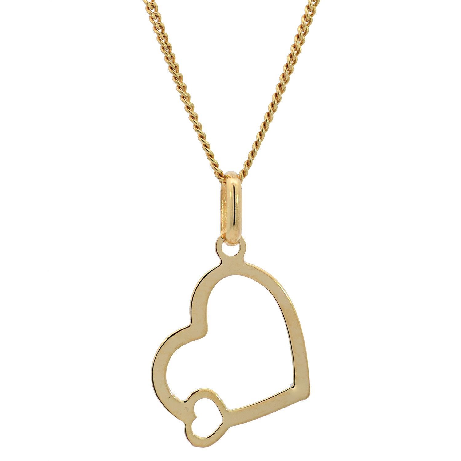 HOPLO Herzanhänger Anhänger Herz mit 1,1 mm Panzerkette massiv 333 - 8 Karat Gold 40 cm, Made in Germany