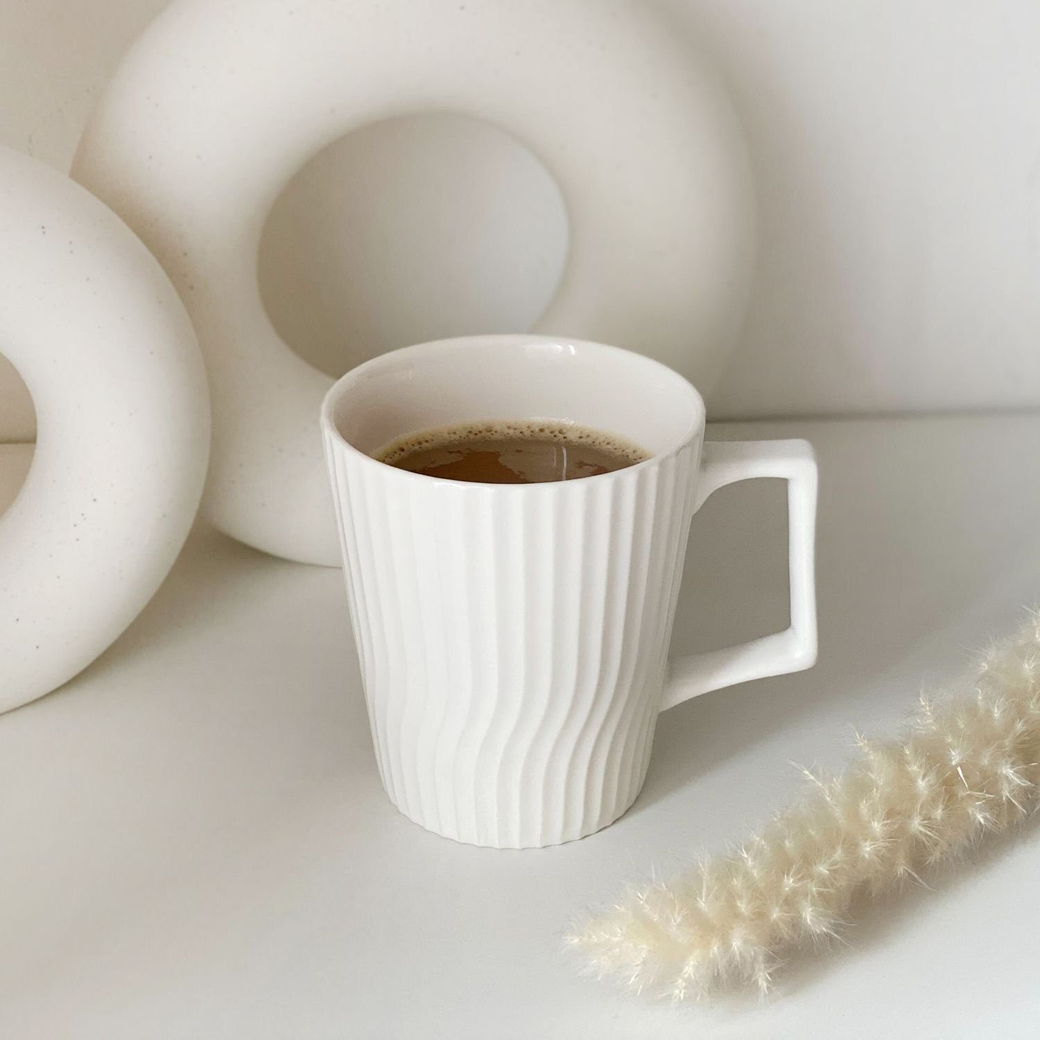 Intirilife Tasse, 10.5 Kaffee cm 9.4 Keramik, / Tasse x 12.5 - in Füllmenge 7.1 mit 400 ml x Weiß