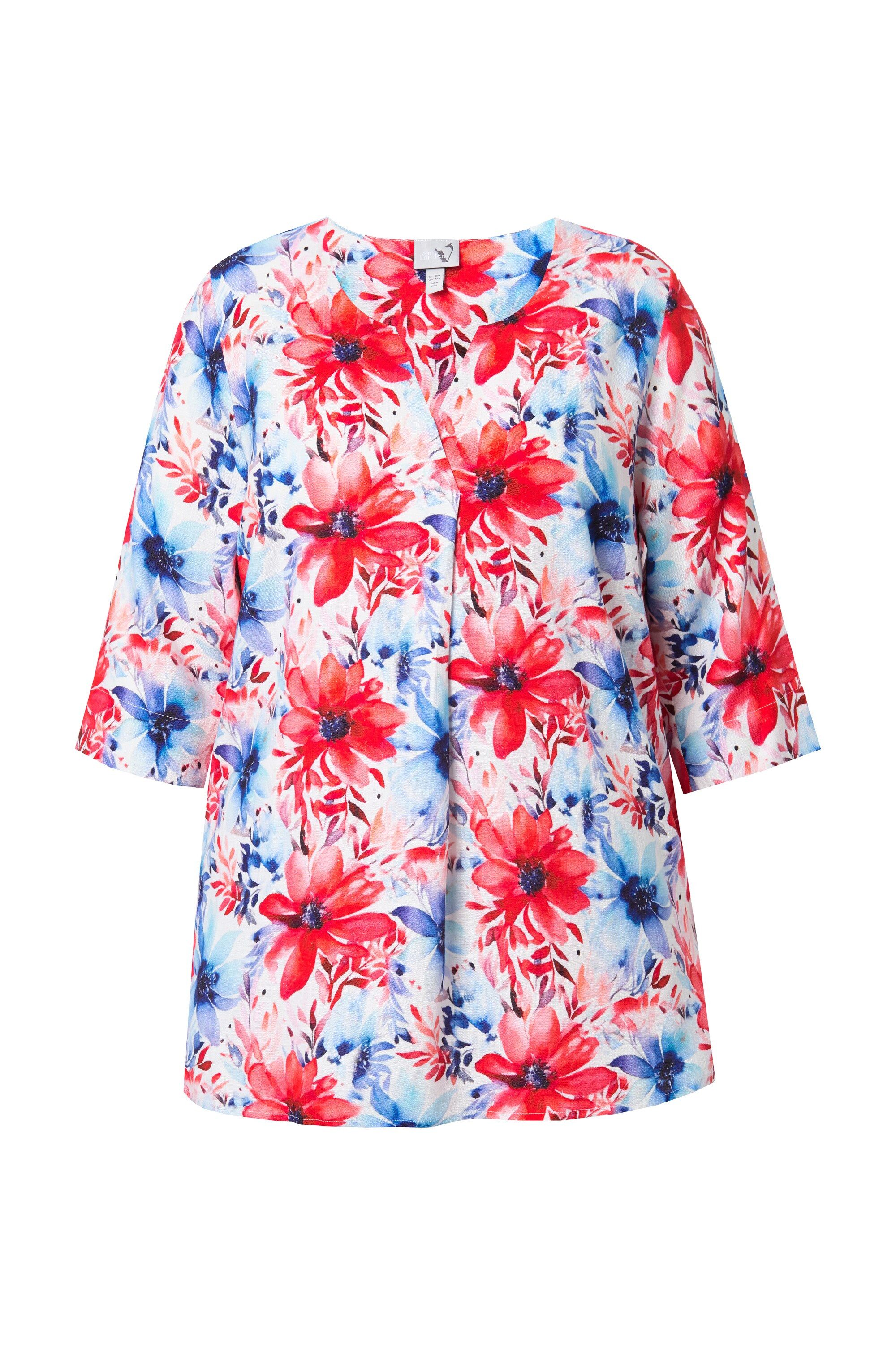 Ulla Popken Tunika Leinenmix-Bluse A-Linie Tunika-Ausschnitt 3/4-Arm