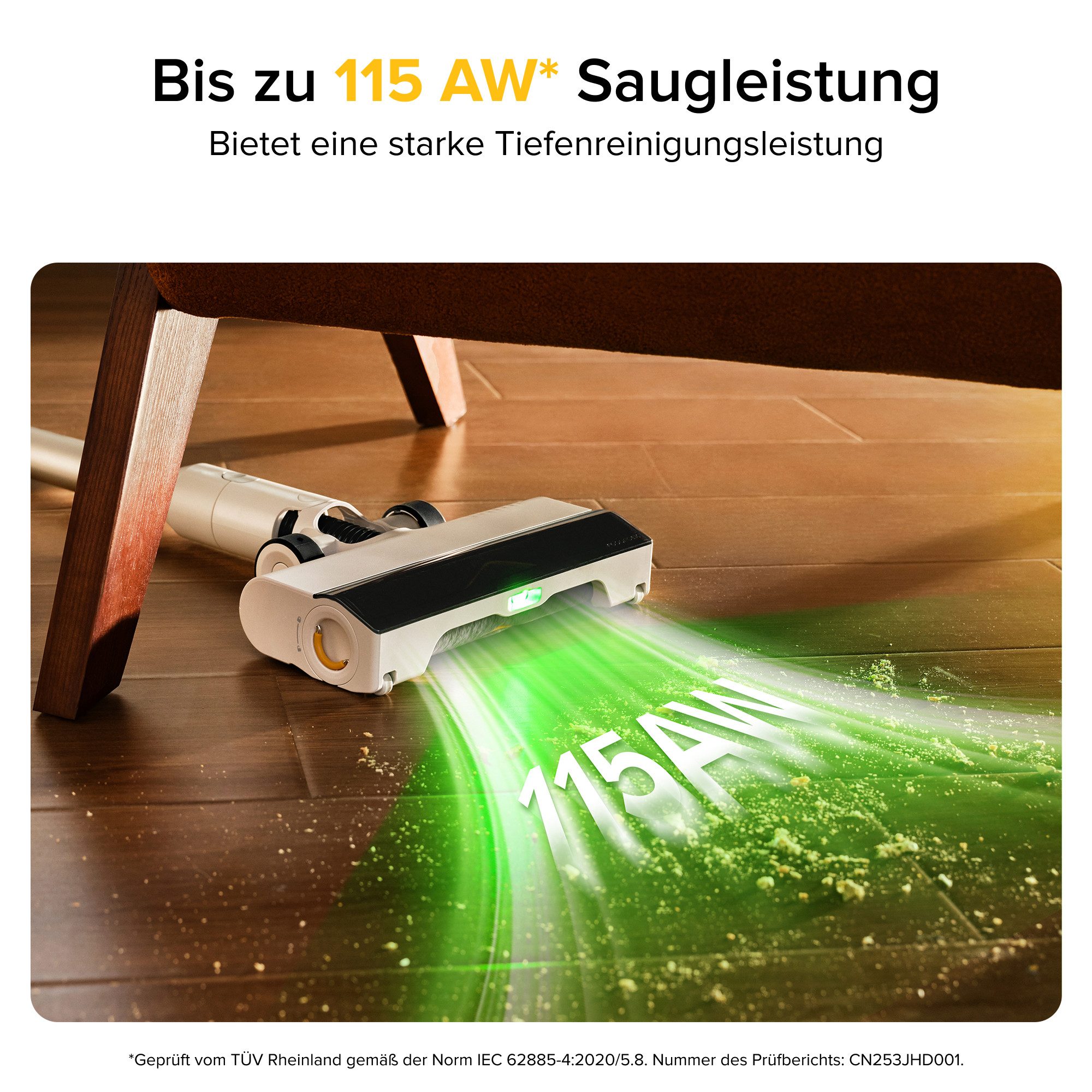 Roborock Akku-Handstaubsauger H60 Reihe Handstaubsauger, Akku-Staubsauger, Anti-Tangle Bürste, 500 W, 80 Min Laufzeit, 90° flexibles Saugrohr, LED, Anti-Tangle-Bürste für Teppiche