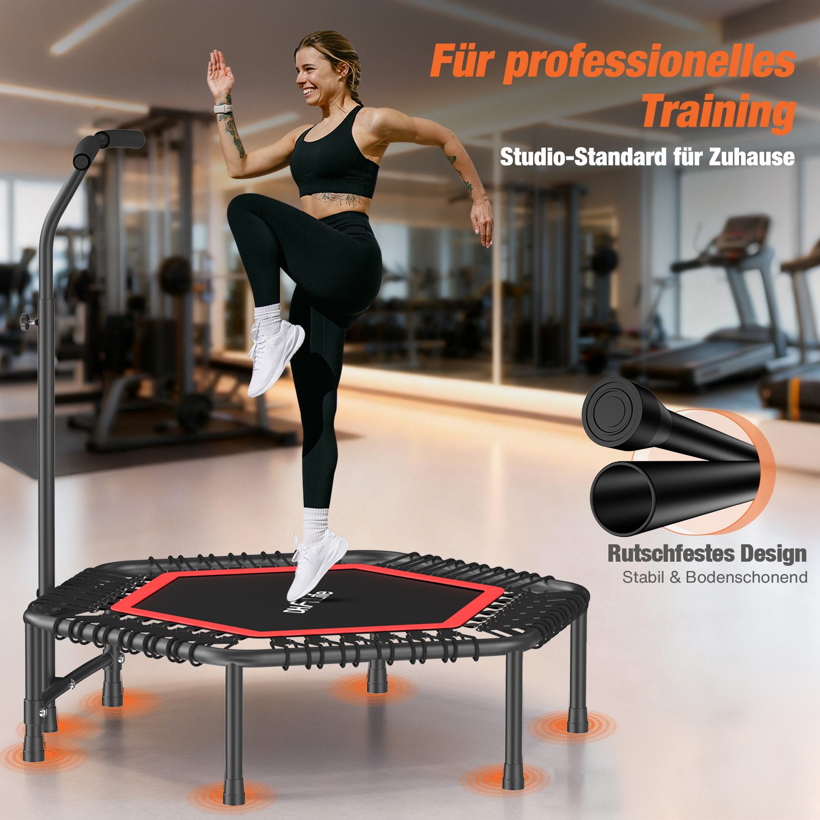 DH FitLife Fitnesstrampolin Pro, Ø 114 cm, stabile Festkonstruktion, leise, 150 kg Belastbarkeit